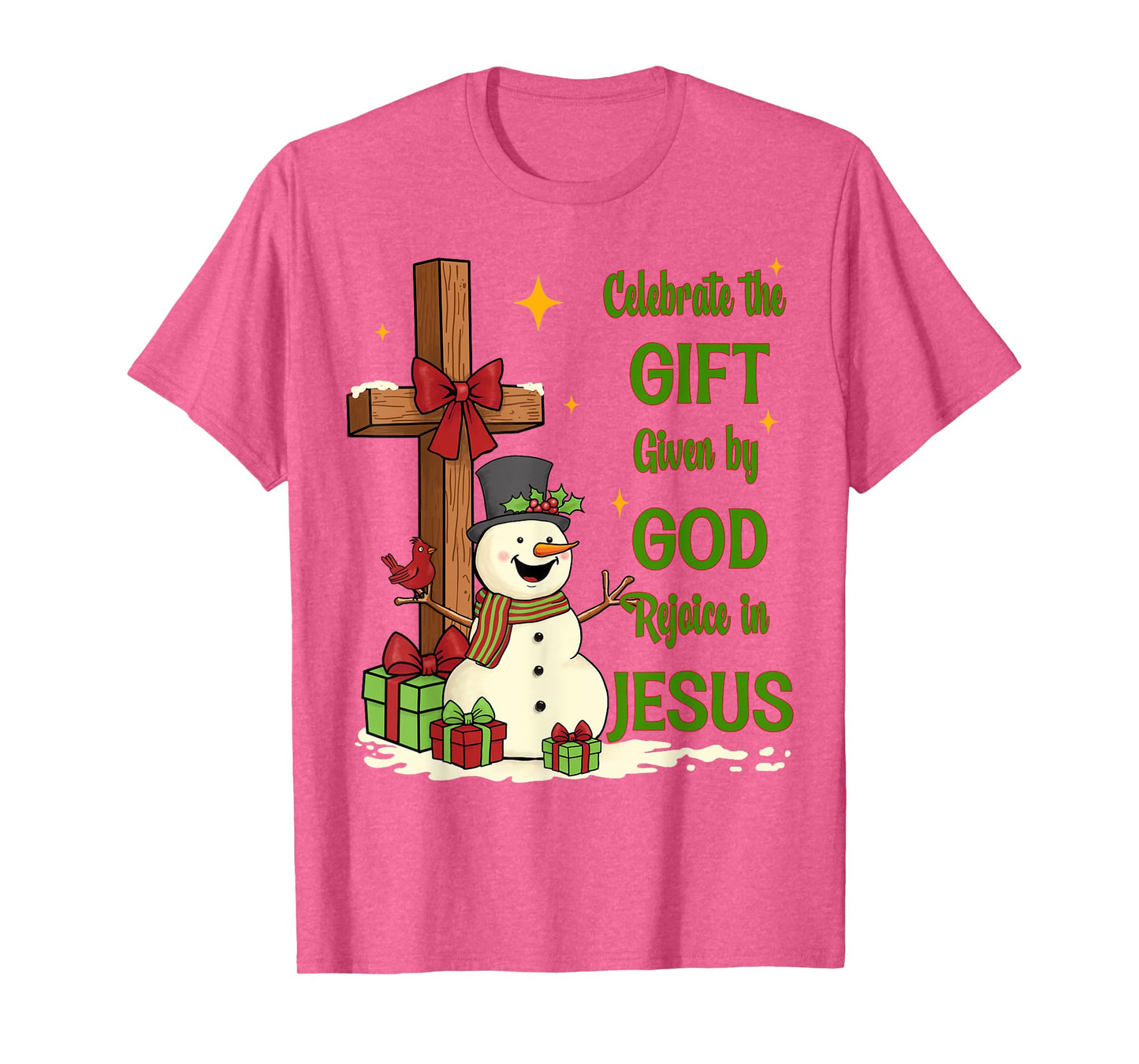 Celebrate Jesus Birth Christmas Snowman Christian Cross T-Shirt