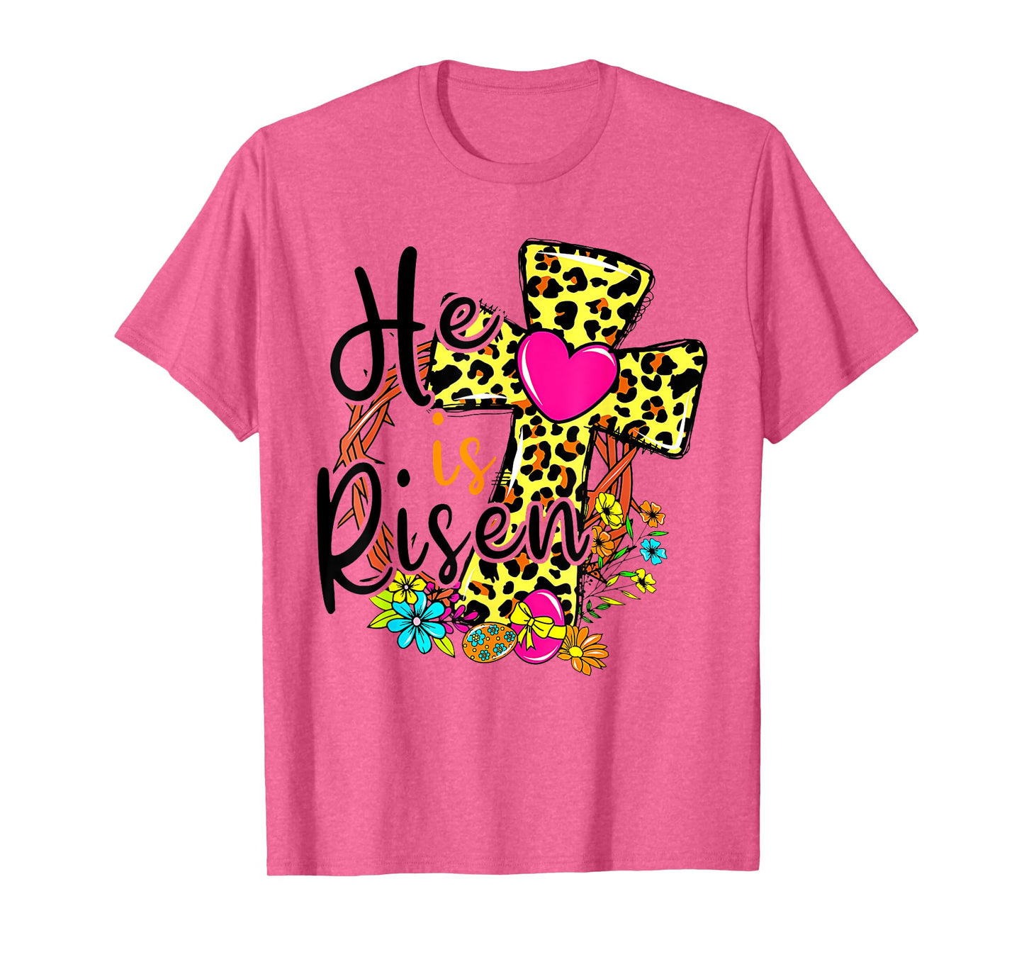 He Is Risen Easter Day Jesus Floral Leopard Teen Girls Mom T-Shirt