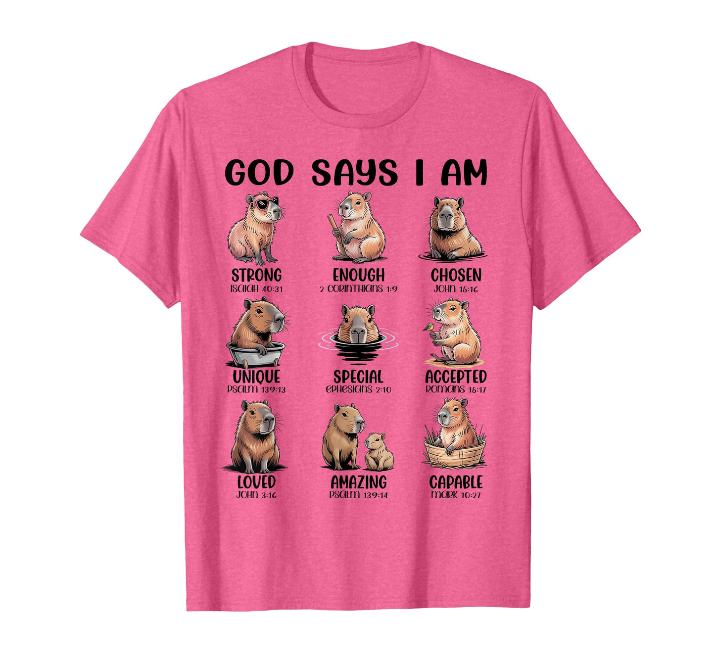 God Says I Am Bible Verse Christian Boys Girls Kids Capybara T-Shirt