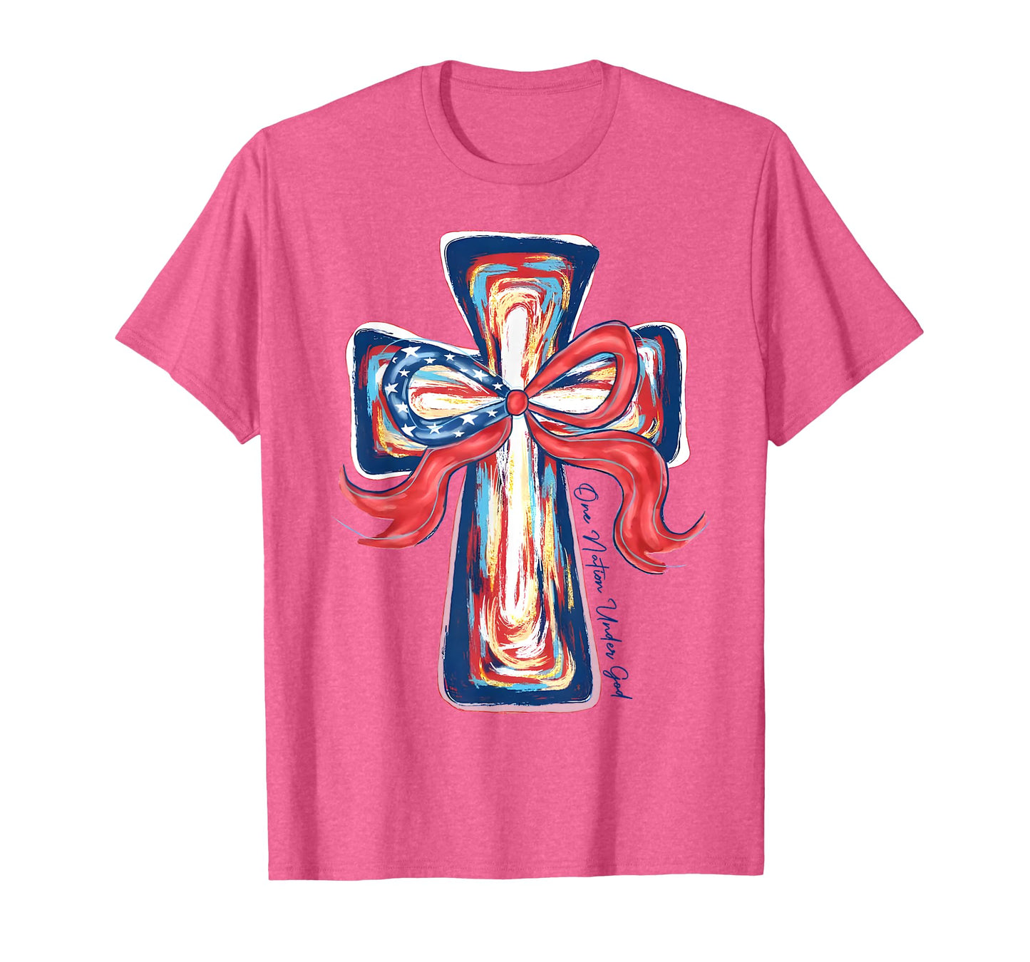 Retro One Nation Under God Brushstroke Coquette 4th Of July T-Shirt