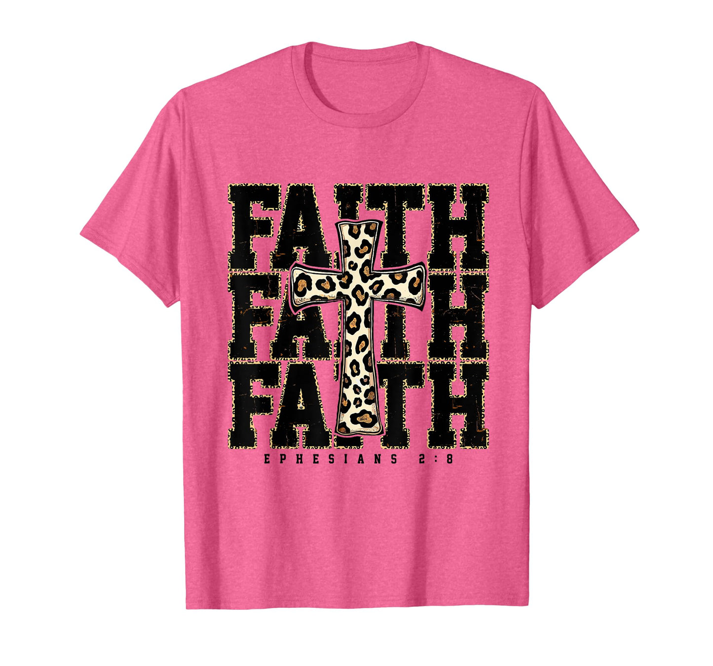 Jesus Faith Cross Leopard Bible Verse Religious Graphic T-Shirt