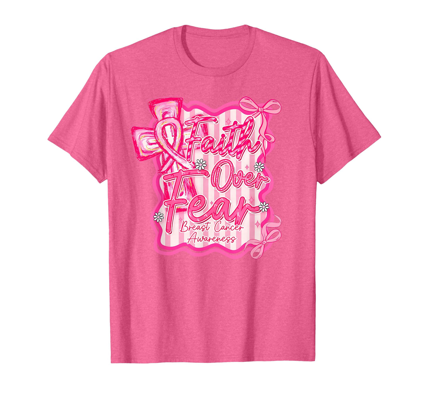 Preppy Breast Cancer Faith Over Fear Coquette Women Girls T-Shirt