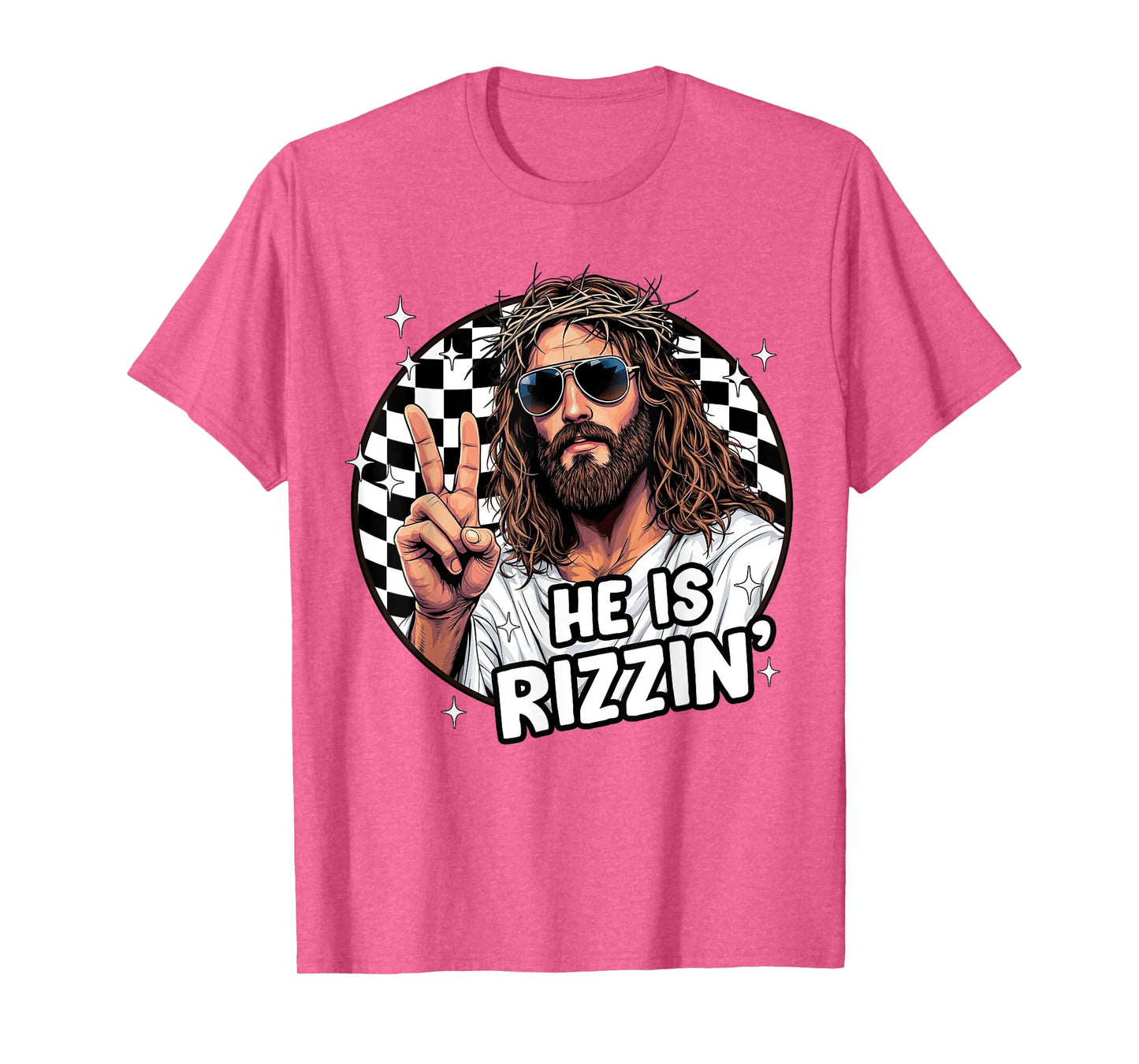He Is Rizzin' Jesus God Christian Easter Checkered Boys Kids T-Shirt