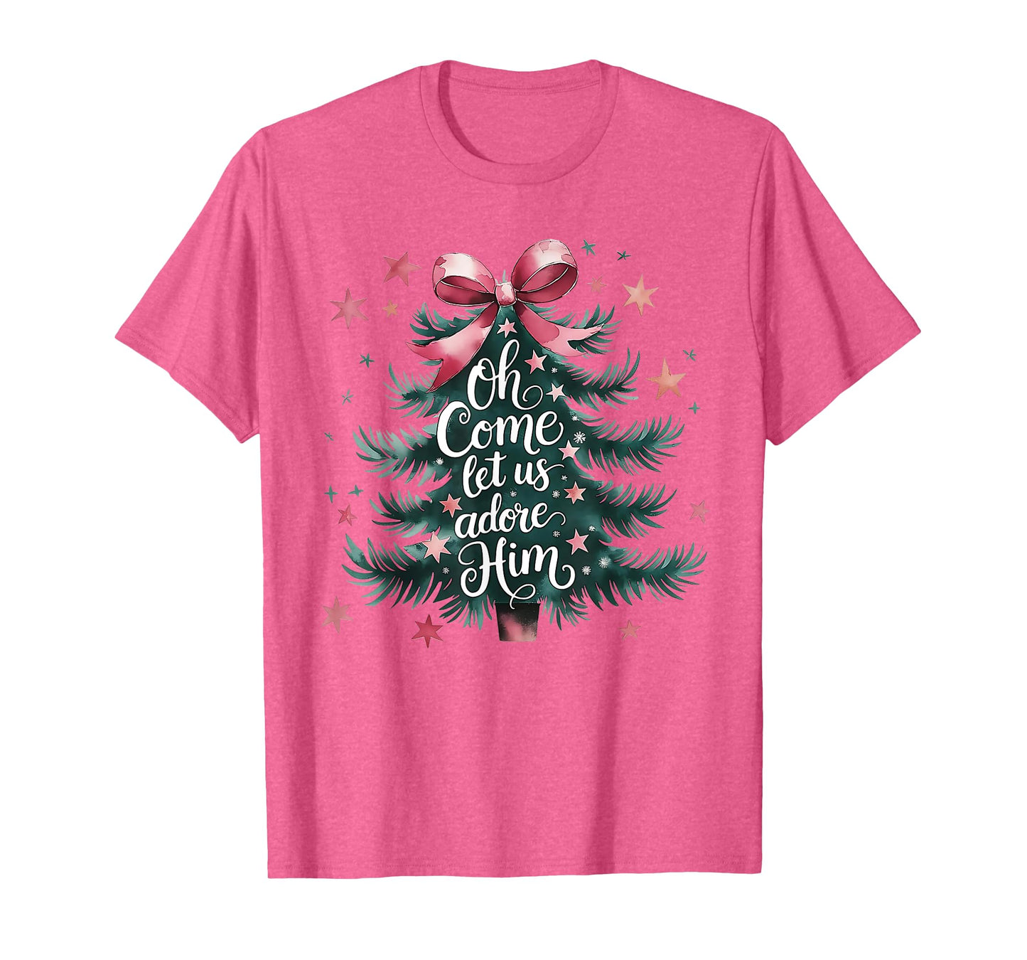 Oh Come Let Us Adore Him Christmas Tree T-Shirt