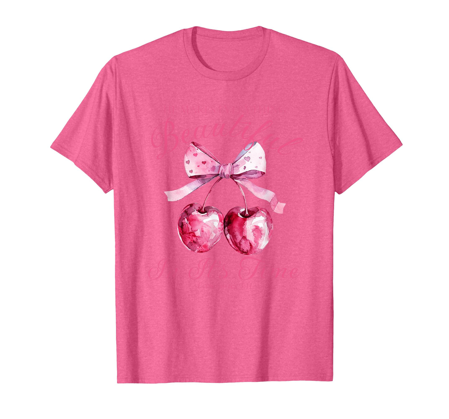 Crochet Pink Bow Cherry Bible Verse Jesus Coquette Christian T-Shirt