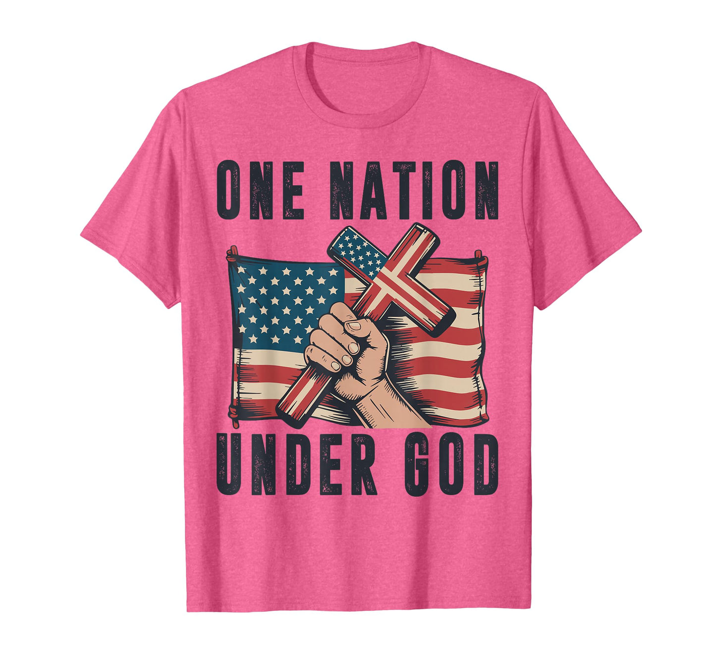 One Nation Under God Christian Patriotic Cross American Flag T-Shirt