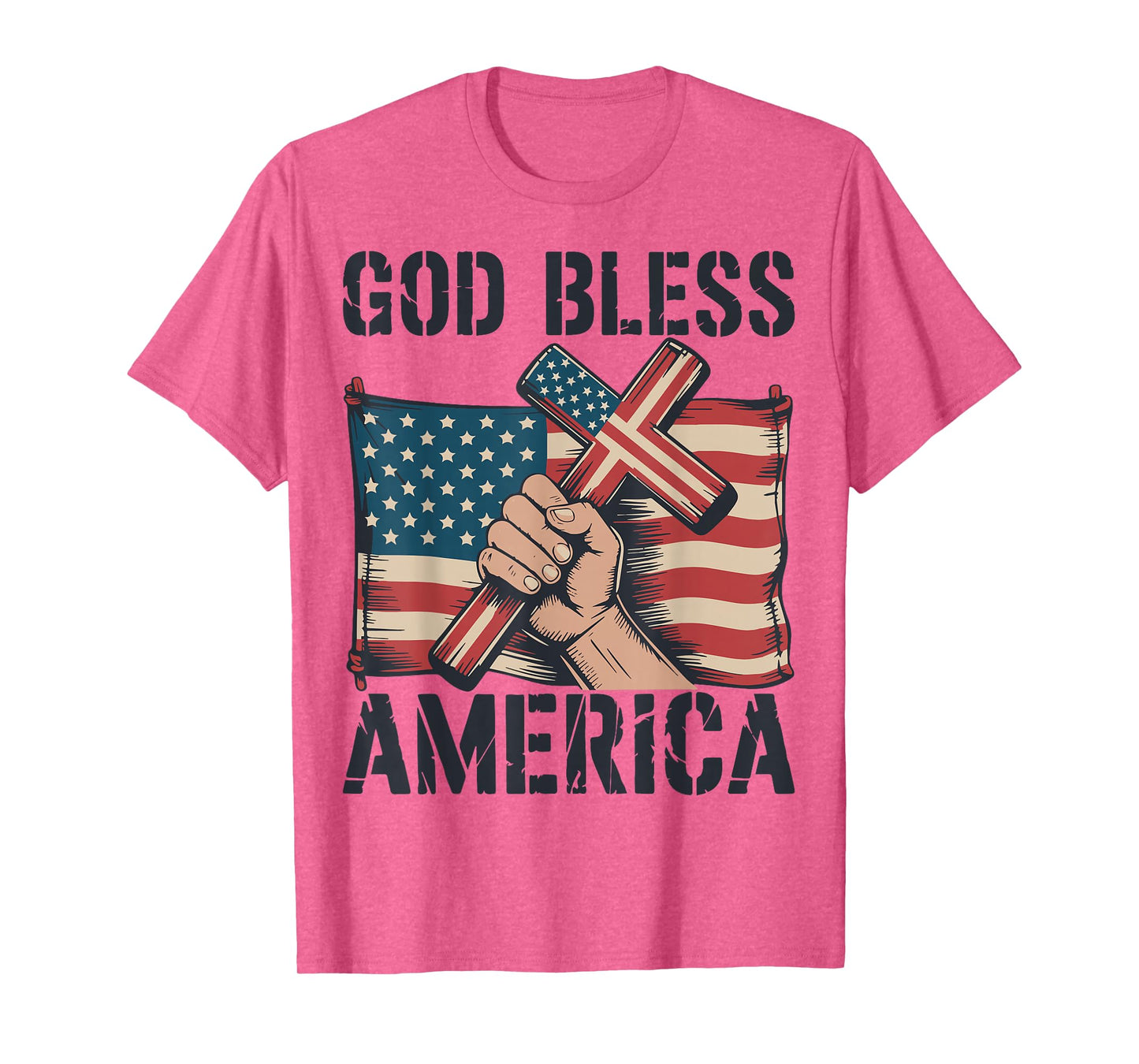 Mens God Bless American Flag Christian Patriotic Cross Jesus T-Shirt