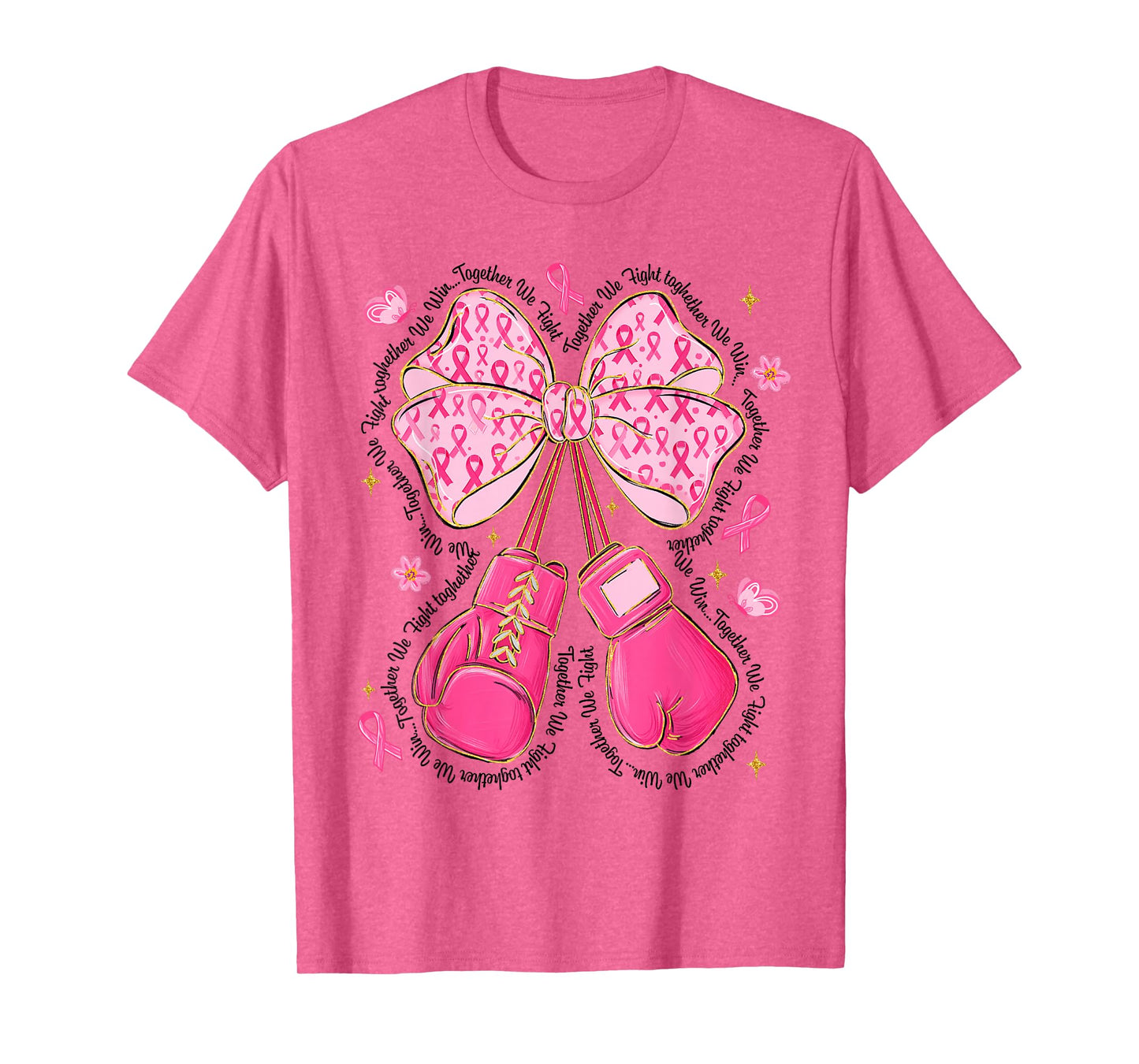 Breast Cancer Awareness Pink Ribbon Gloves Coquette Bow T-Shirt
