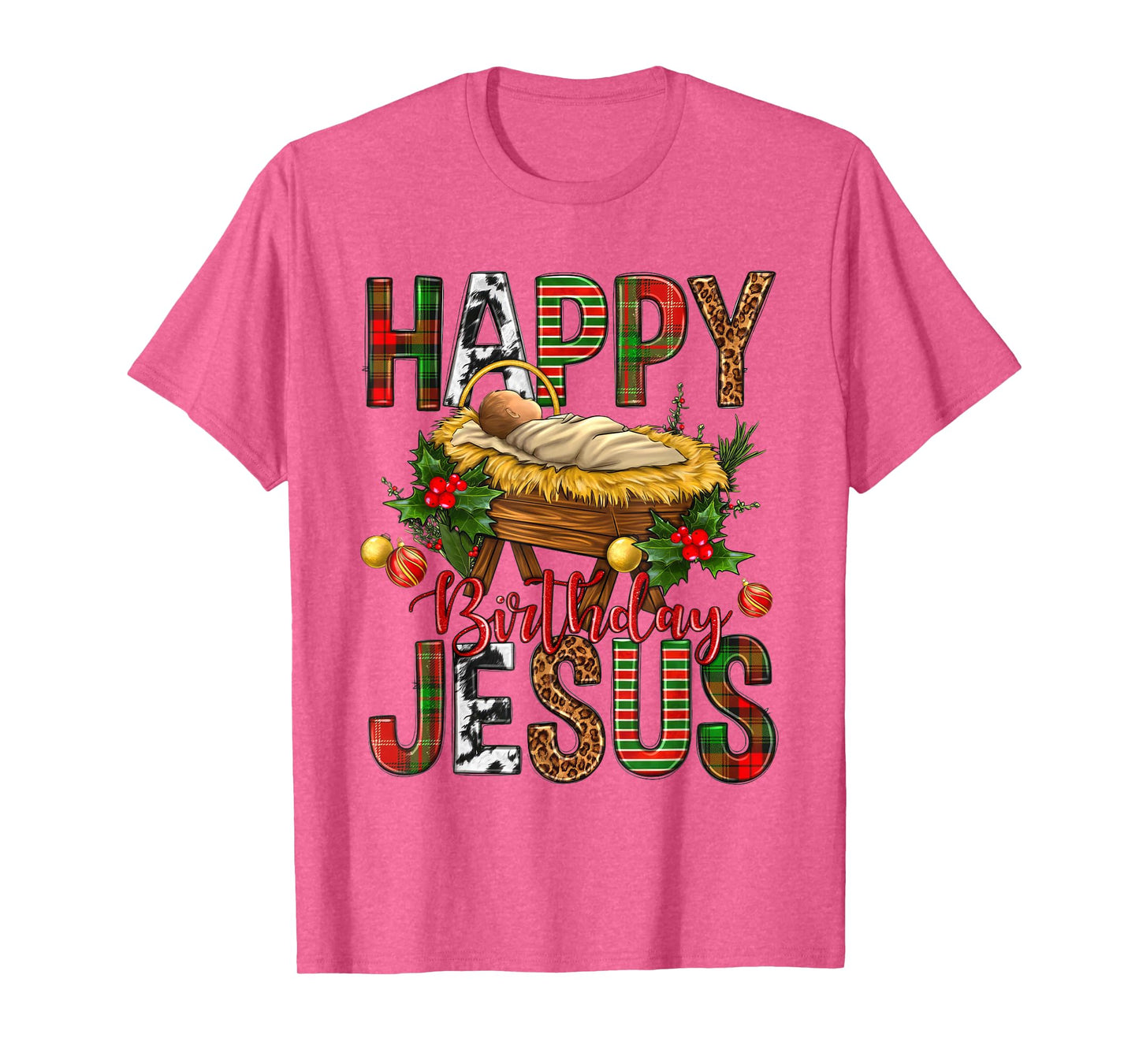 Happy Birthday Jesus Christmas Christ Cow Print Mens Womens T-Shirt