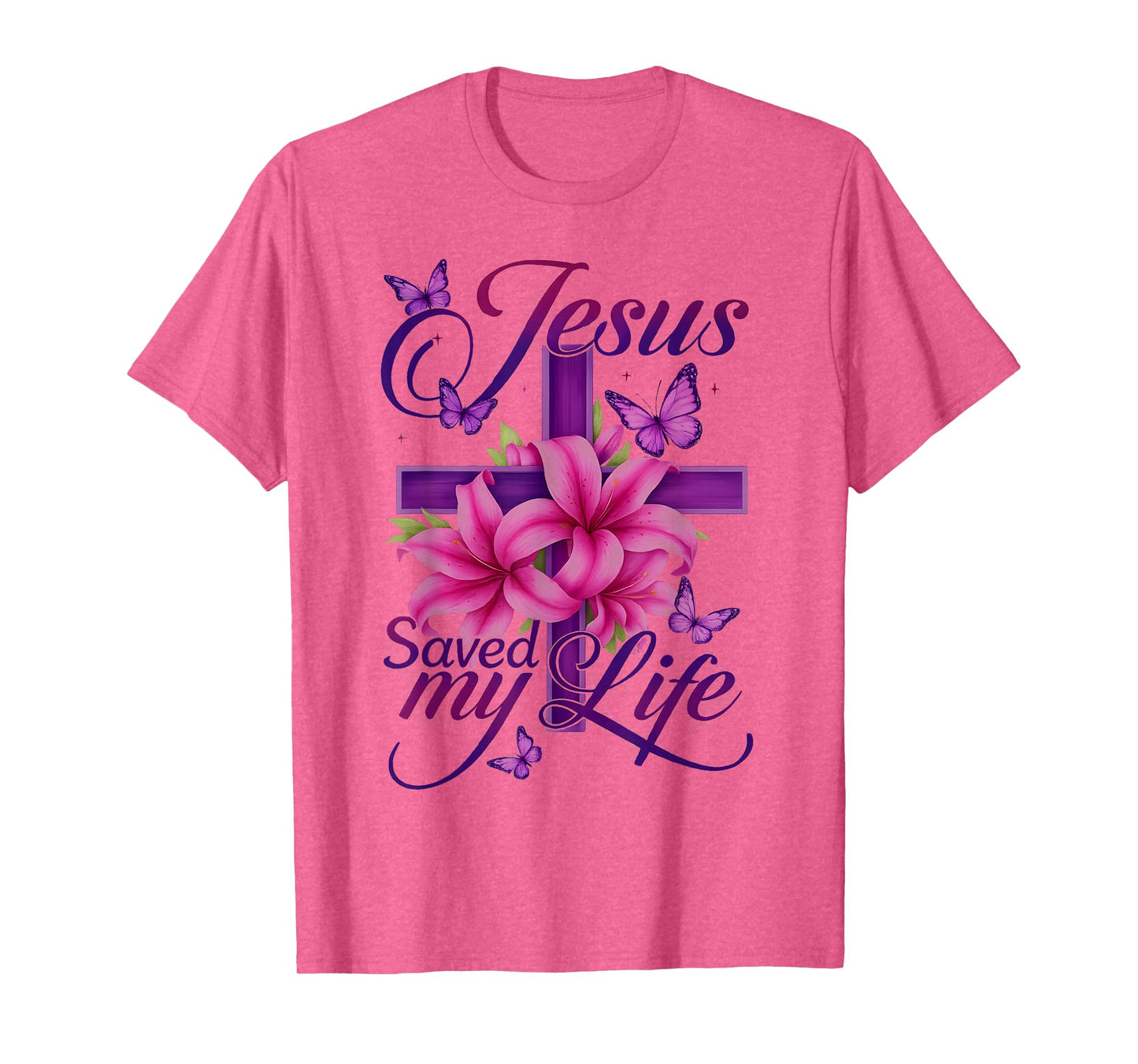 Jesus Saved My Life Christian Cross Purple Flower Butterfly T-Shirt