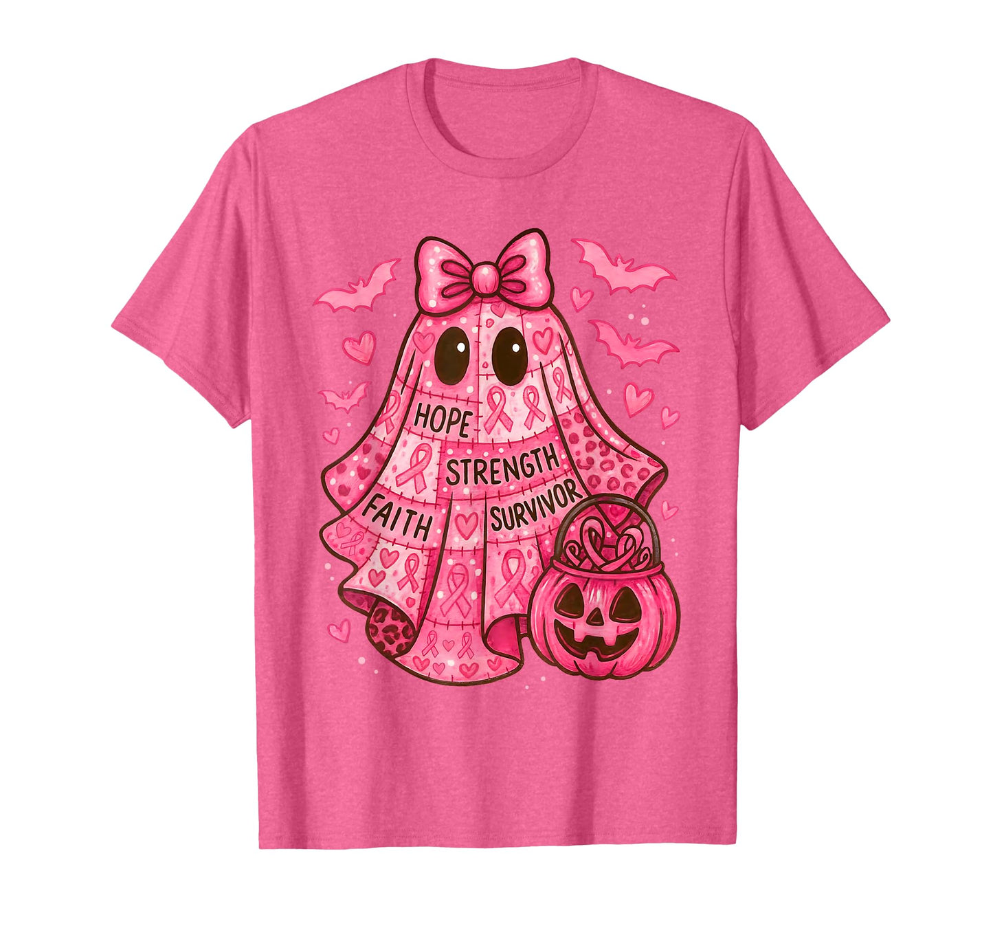 Breast Cancer Hope Strength Faith Survivor Ghost Wear Pink T-Shirt