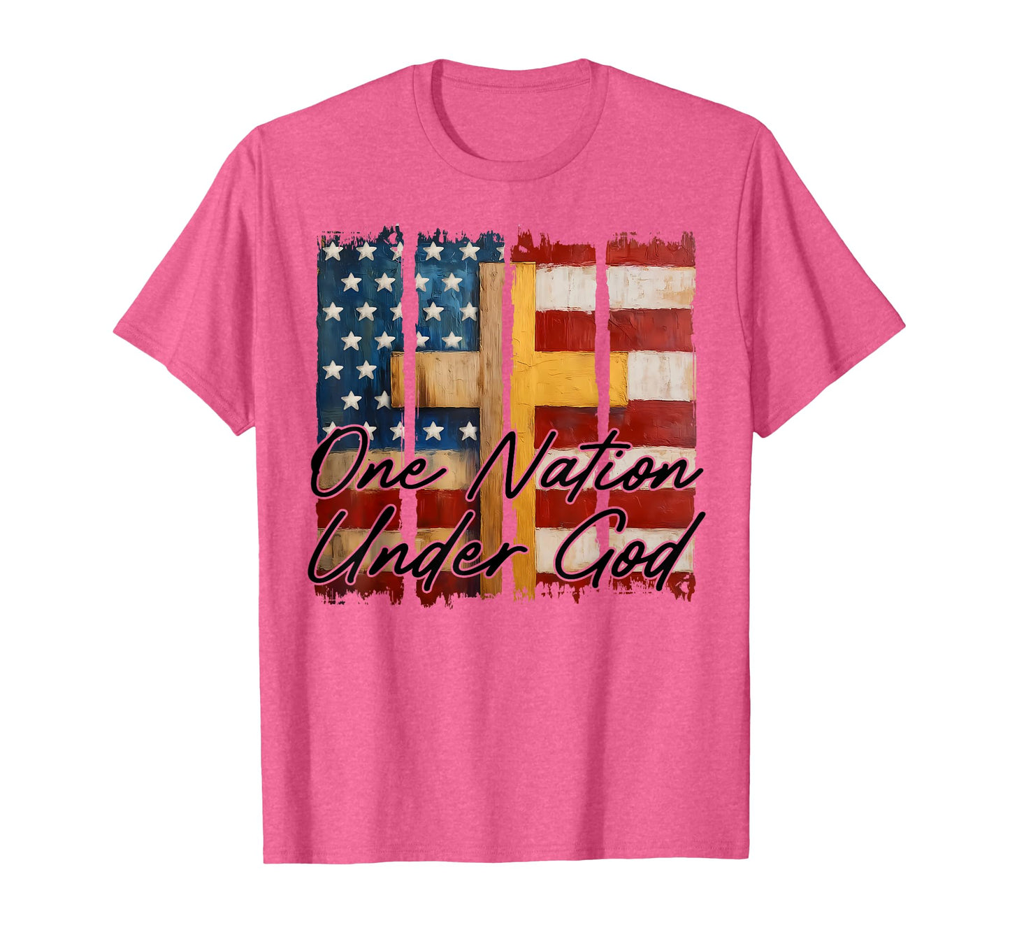 Vintage One Nation Under God Christian Flag Cross Patriotic T-Shirt