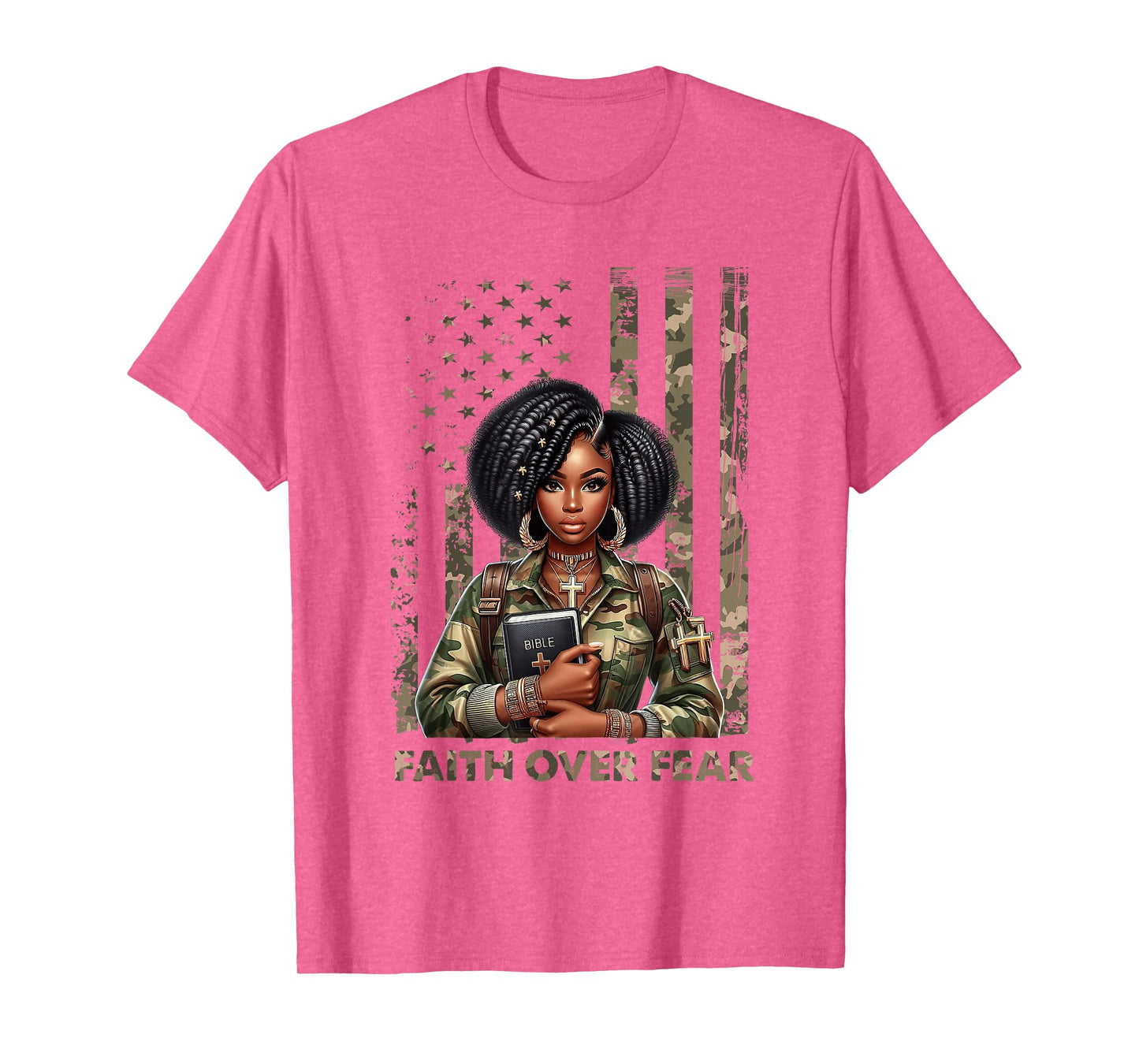 Faith Over Fear Christian Camo African American Afro Women T-Shirt