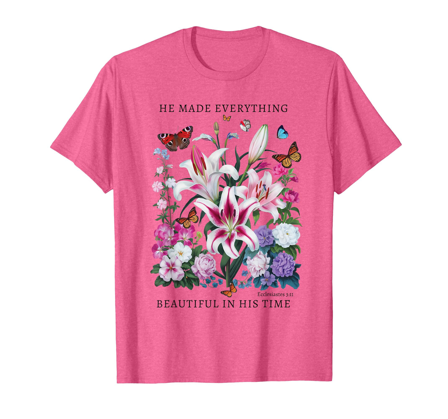 Floral Christian Tee Bible Verse Ecclesiastes 3:11 Butterfly T-Shirt