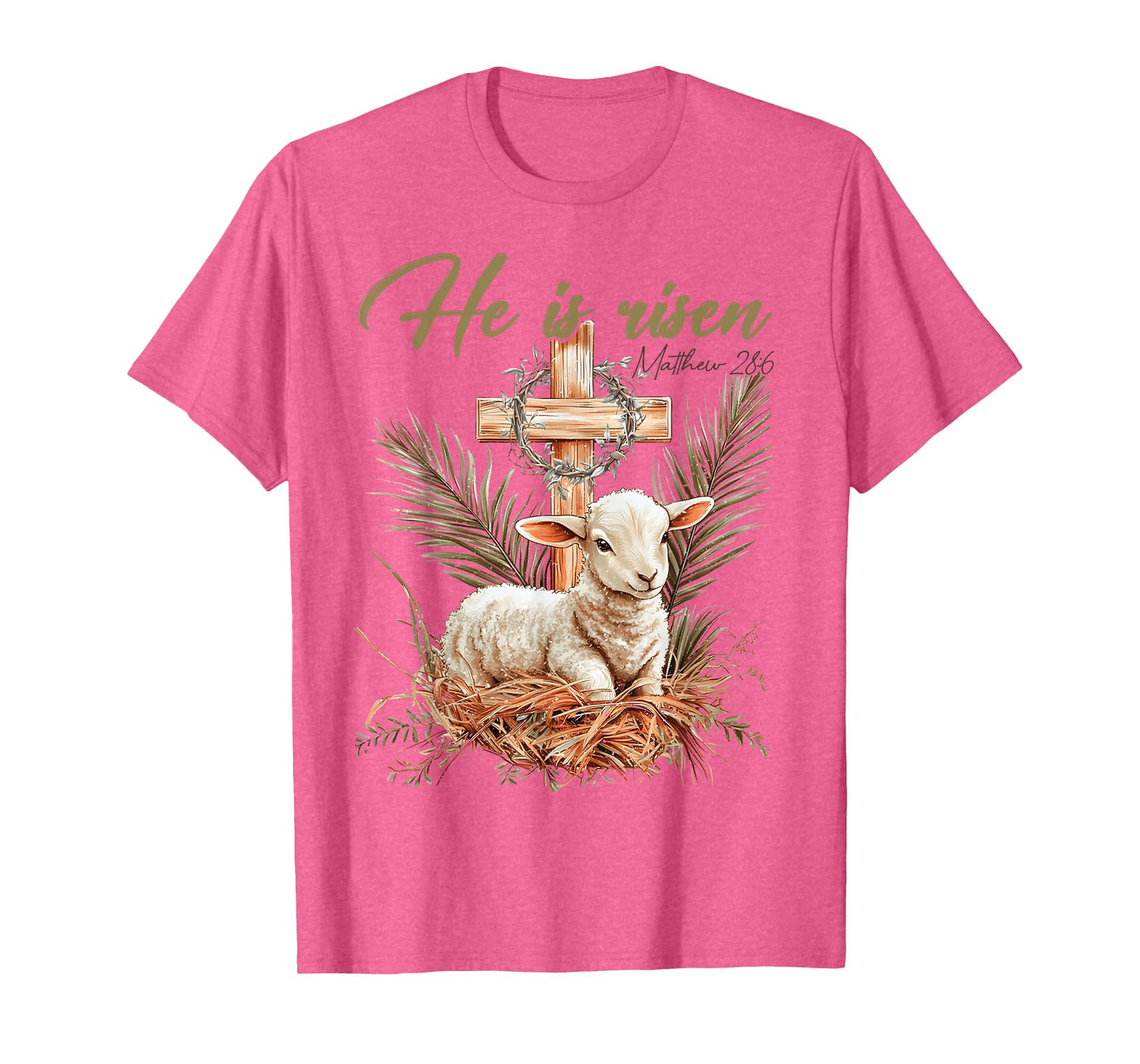 He Is Risen Lamb Cross Jesus Religious Easter Day Christian T-Shirt