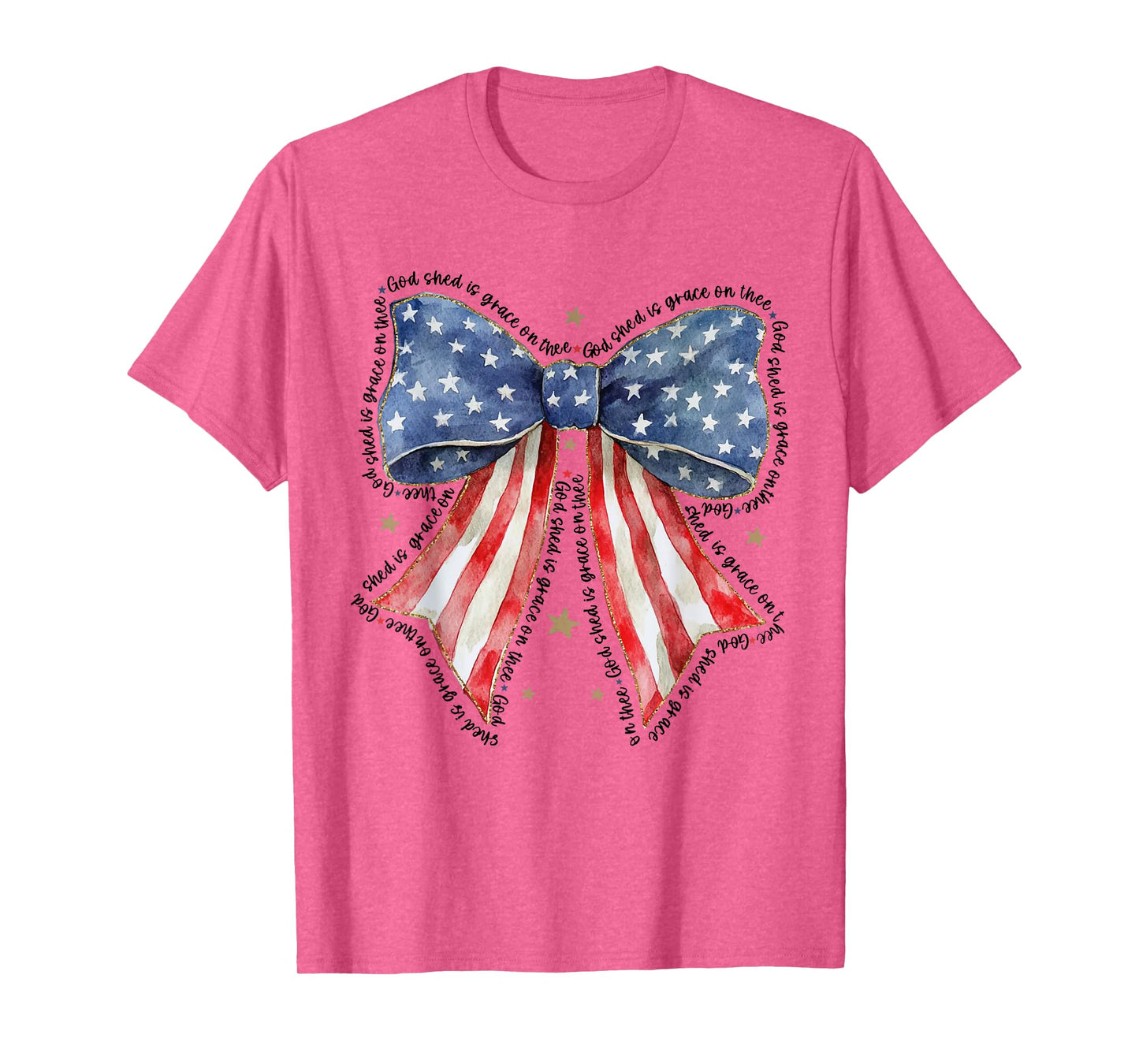 Coquette Bow 4th Of July US Flag God Shed His Grace On Thee T-Shirt