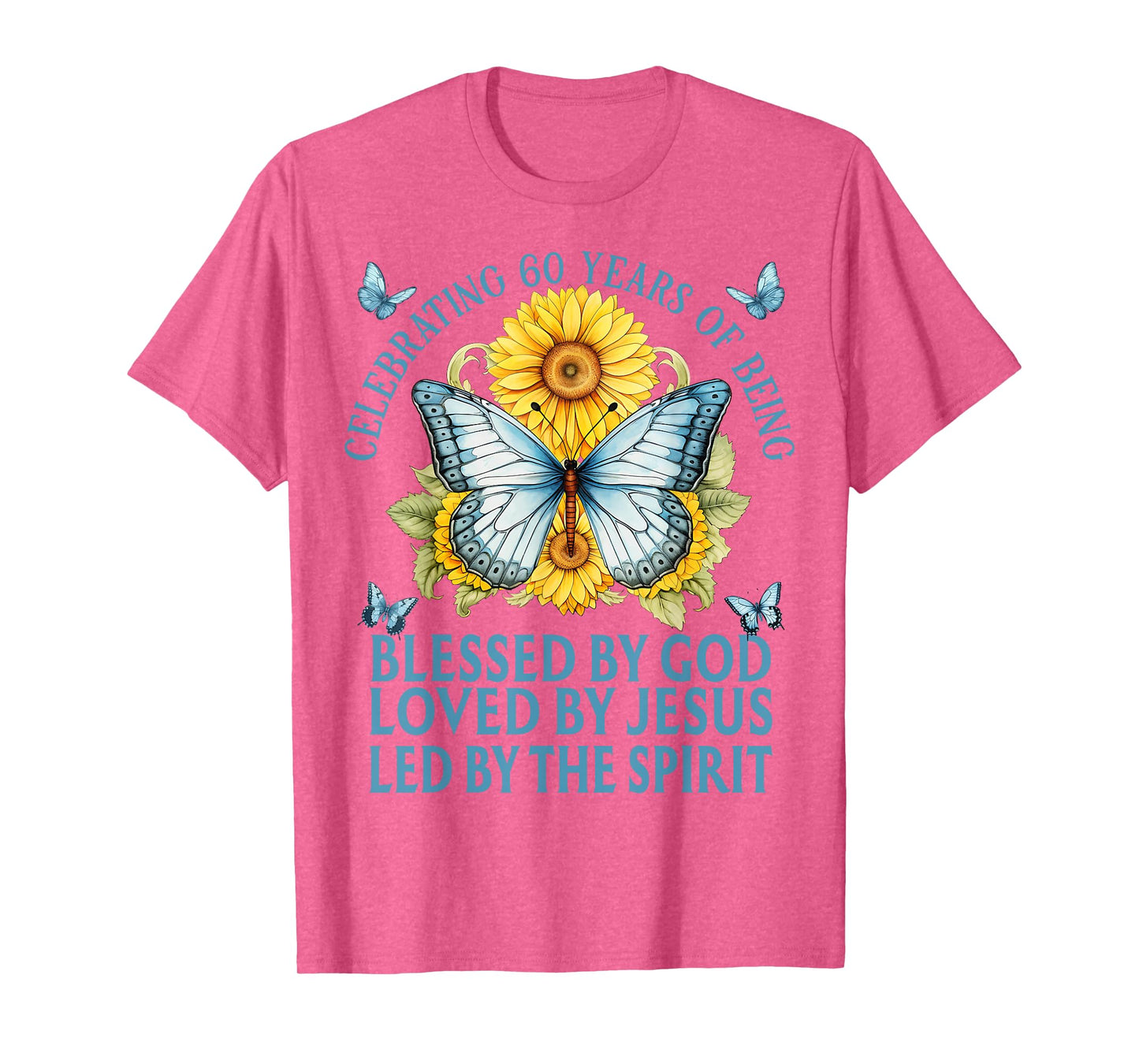 Blessed By God For 60 Years Blue Butterfly With Sunflowers T-Shirt