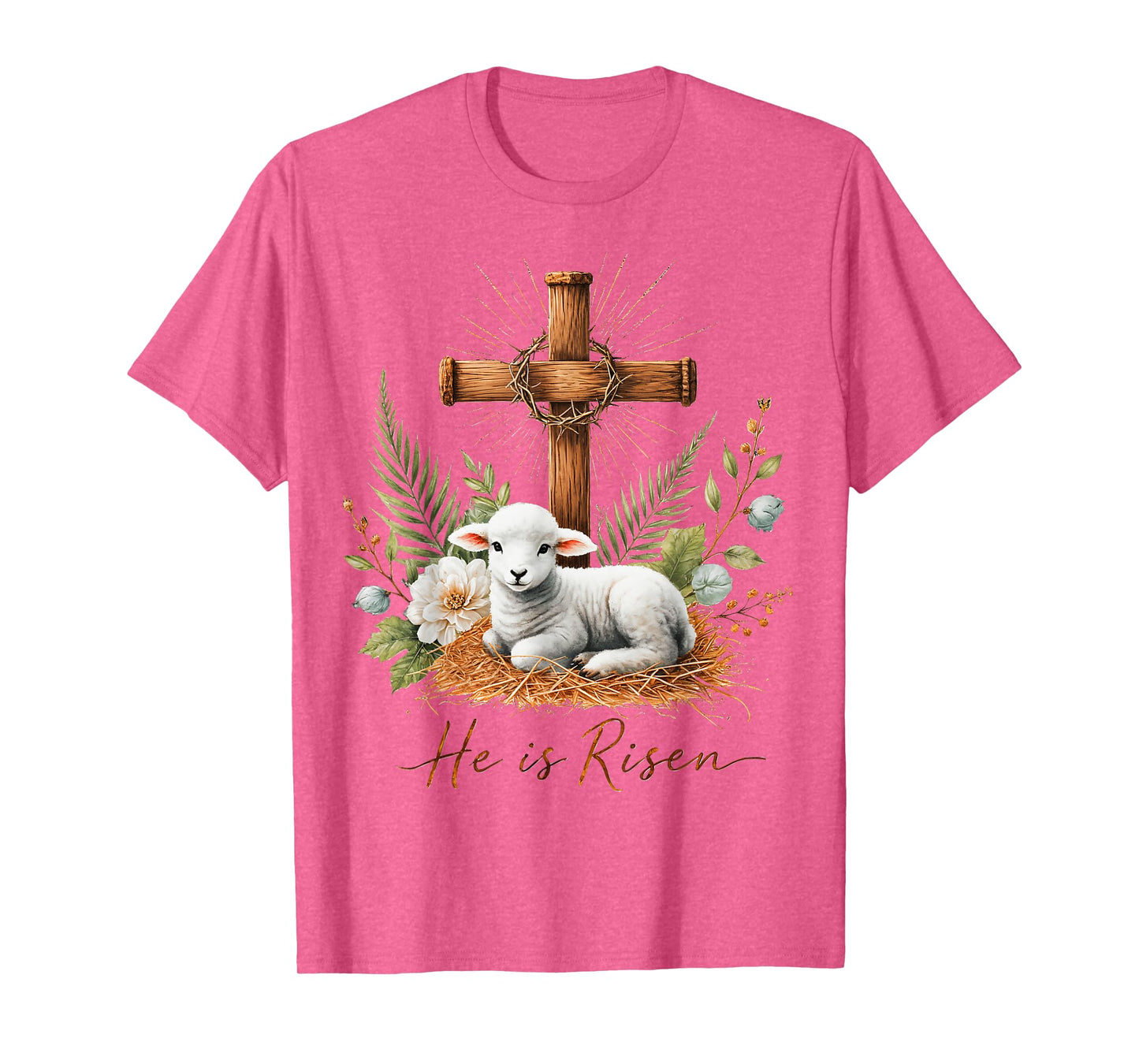 True Easter He is Risen Lamb Crown of Thorn Cross Palm Jesus T-Shirt