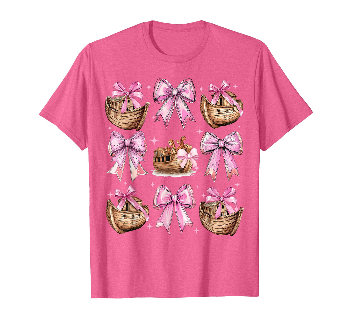 Coquette Bow Noah's Ark Christian Animals Girl Mom Pink T-Shirt