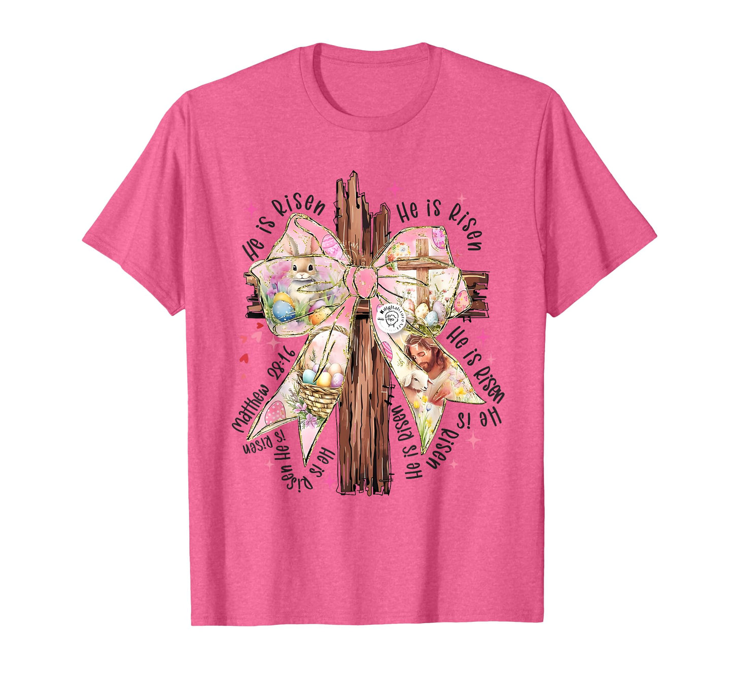 He Is Risen Lace Cross Coquette Bow Jesus Easter Christian T-Shirt