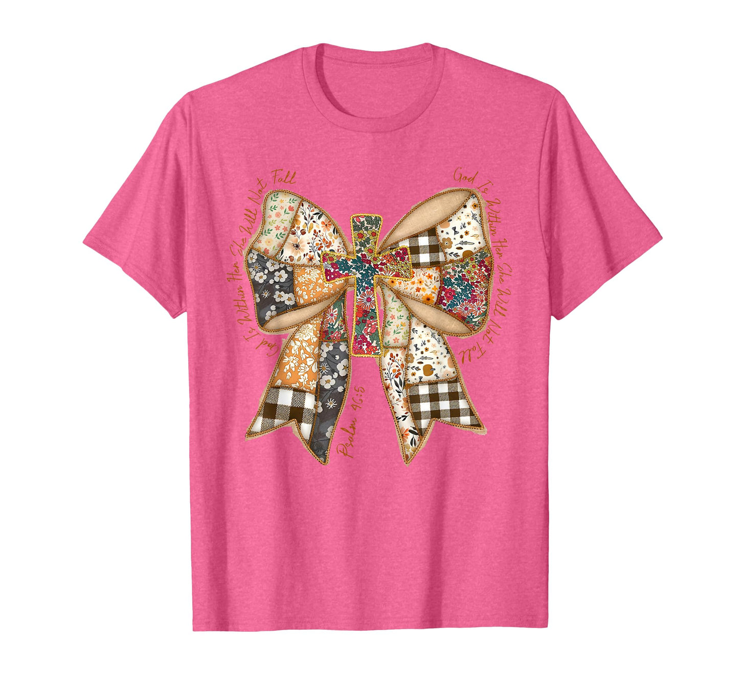 Coquette Bow Patchwork Thankful Christian Jesus Thanksgiving T-Shirt