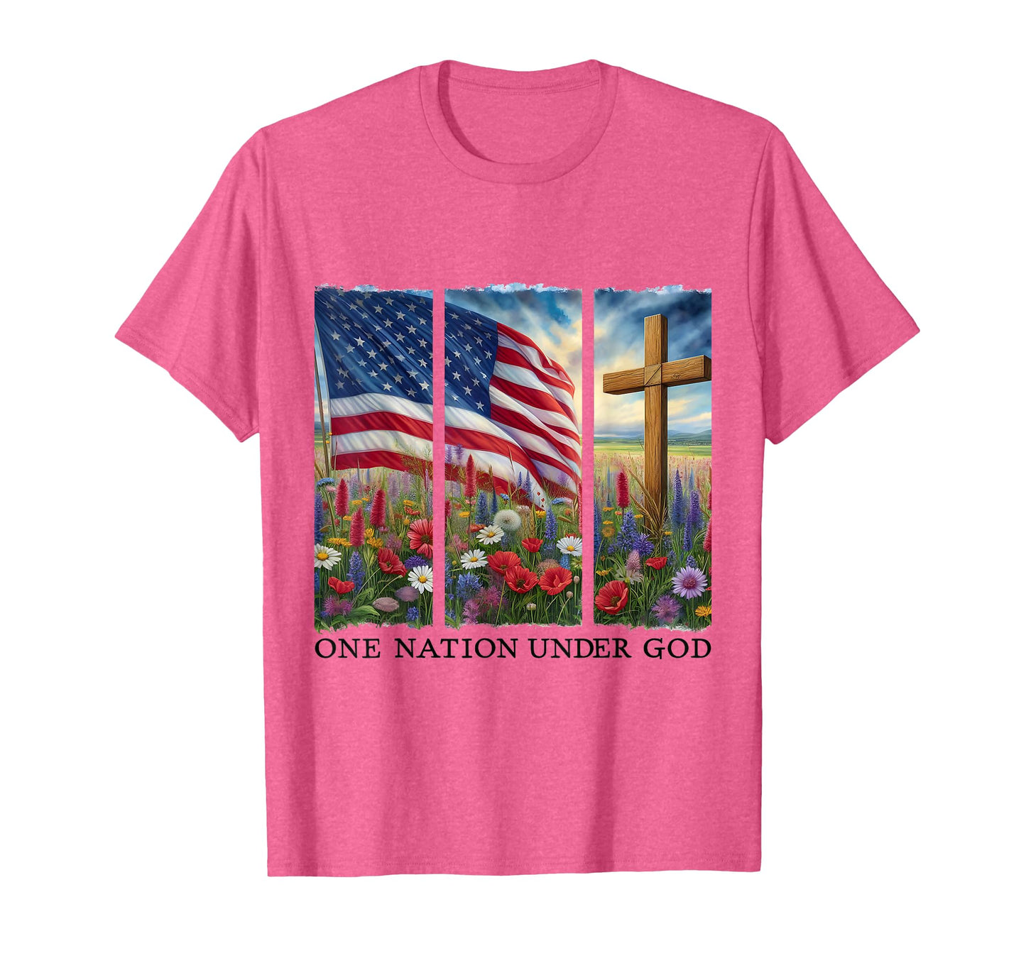 Christian Women 4th of July One Nation Under God Cross T-Shirt