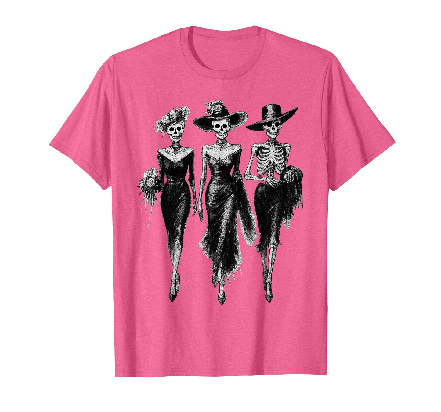 Halloween Skeleton Ladies in Dresses Women Spooky Gothic T-Shirt