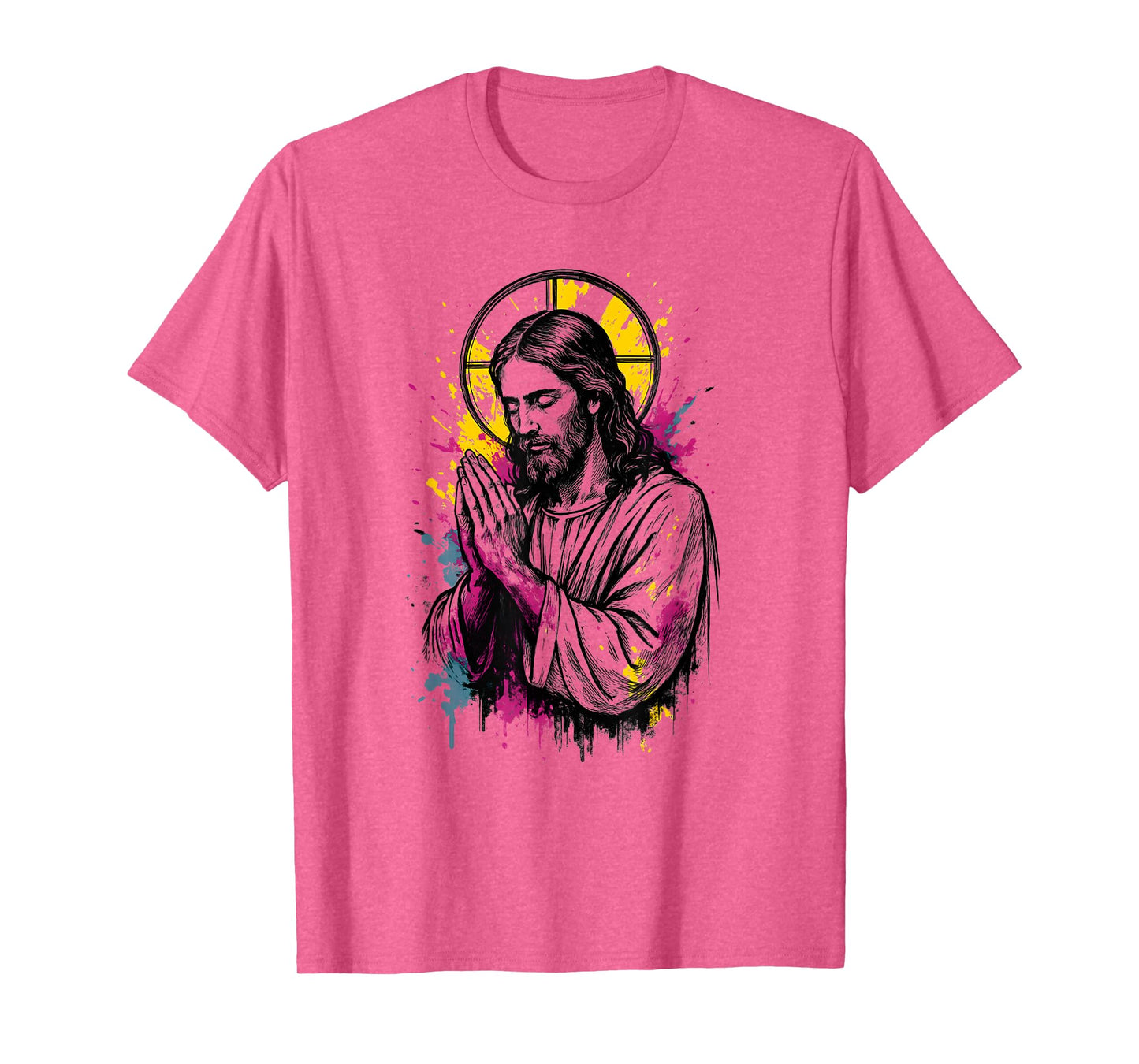 Jesus Christ Spiritual Art Faith Praying Hands Color Splash T-Shirt