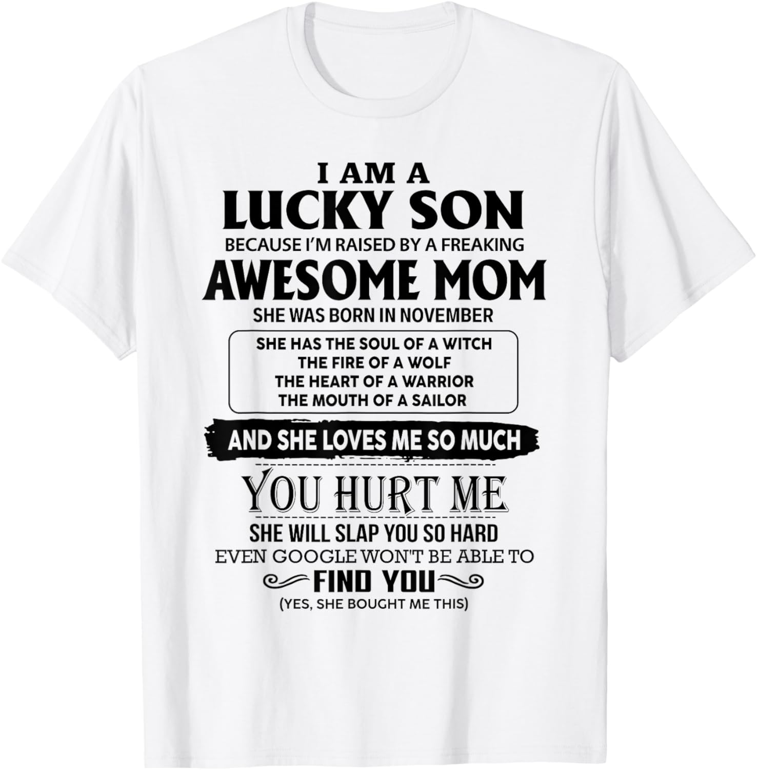 I'm A Lucky Son Of Awesome Mom She Was Born In November T-Shirt - T-Shirt | White