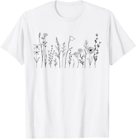 Vintage Flower Graphic Wildflower Floral Gardening T-Shirt - T-Shirt | White