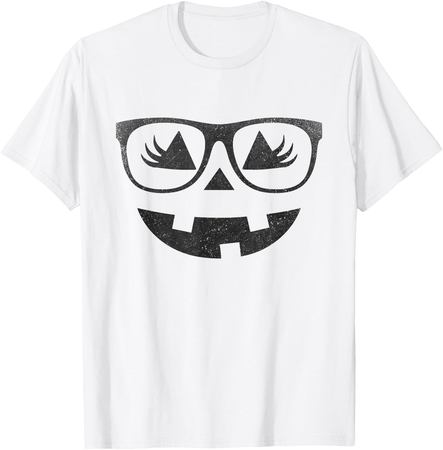 Jack O Lantern Pumpkin with Glasses Eyelashes Halloween T-Shirt - T-Shirt | White