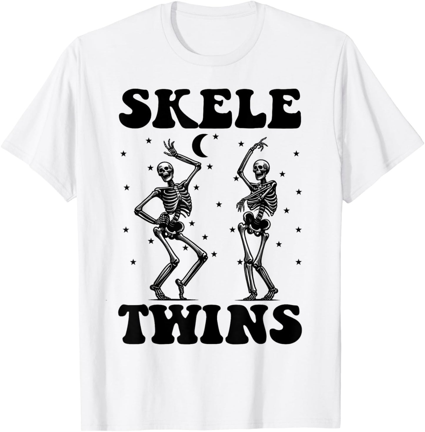 Twins Halloween Matching Skeletwins Funny Dancing Skeletons T-Shirt - T-Shirt | White