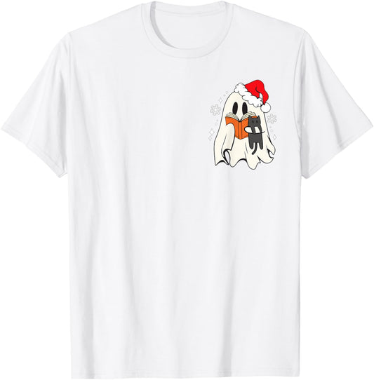 Retro Ghost Reading Book With Cat Bookish Club Christmas Women Kids T-Shirt - T-Shirt | White