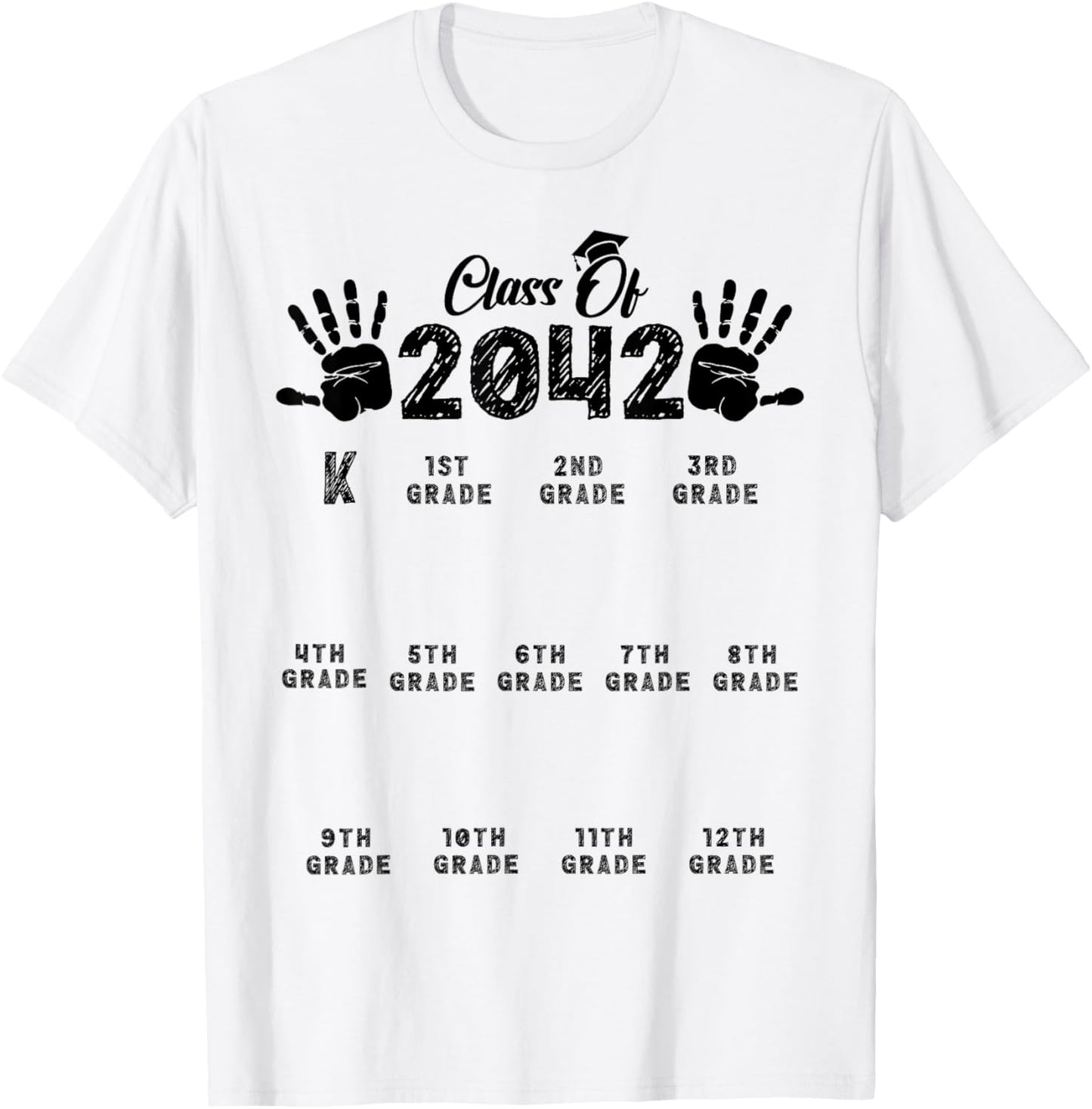 Class Of 2042 Grow With Me Handprint Kindergarten Teachers T-Shirt - T-Shirt | White