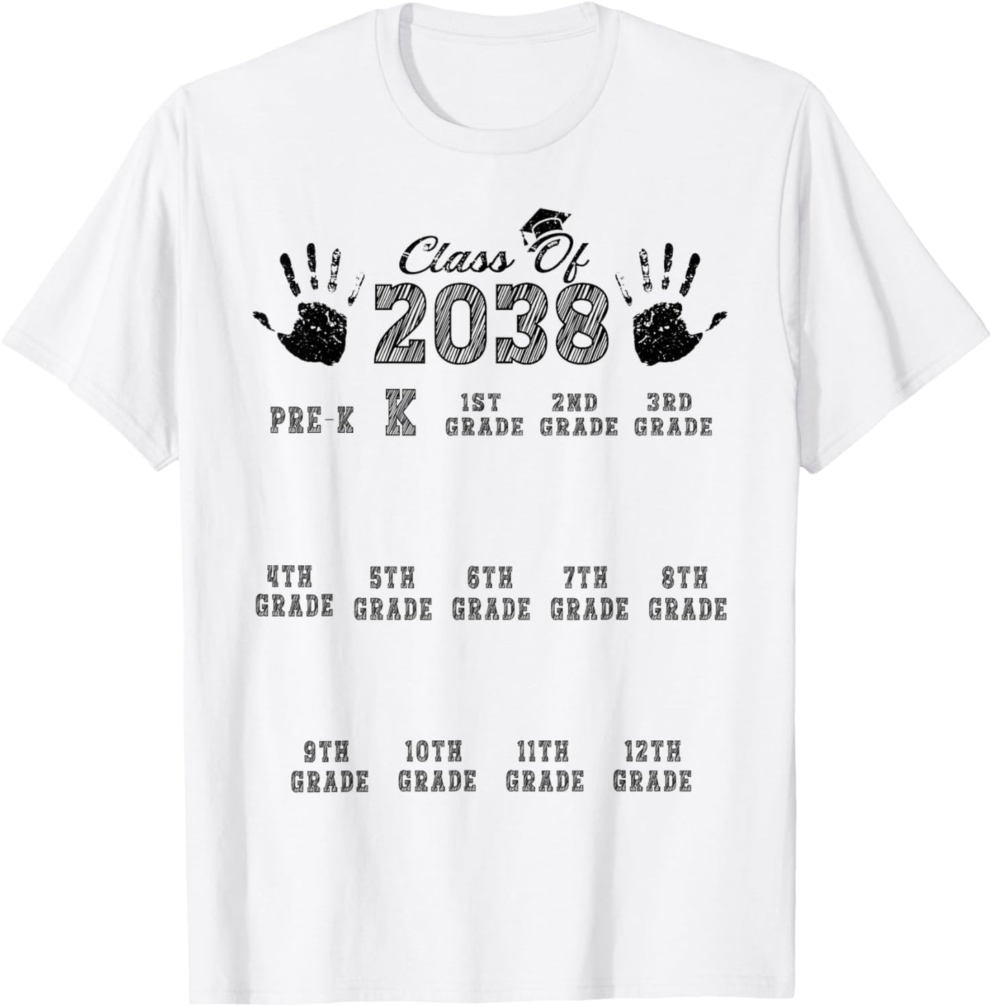 Class Of 2038 Grow With Me Handprint Kindergarten Pre-k T-Shirt - T-Shirt | White