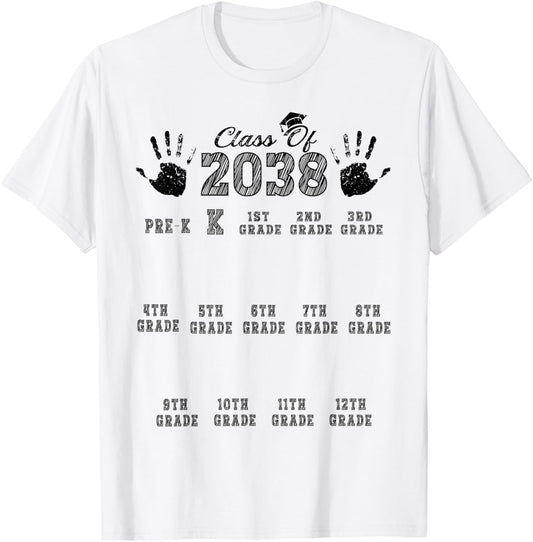 Class Of 2038 Grow With Me Handprint Kindergarten Pre-k T-Shirt - T-Shirt | White