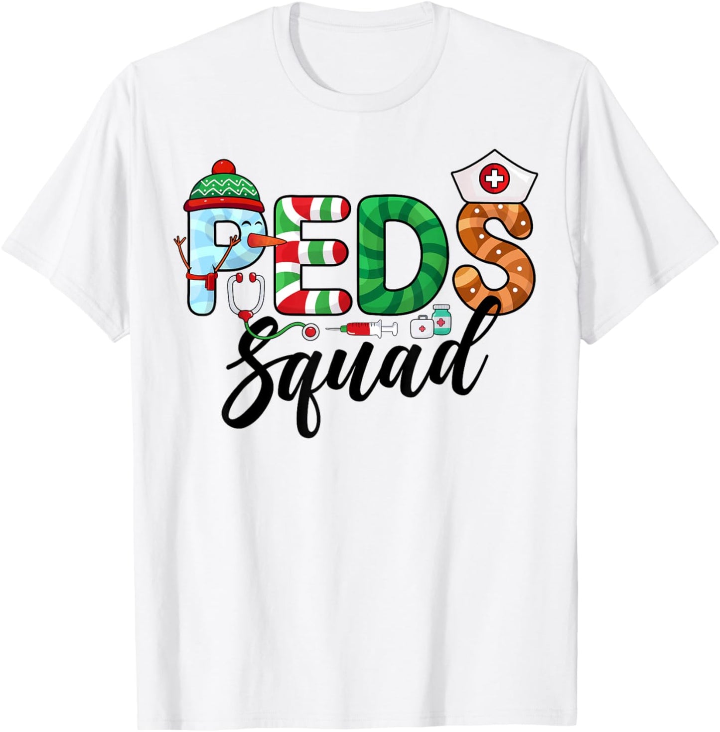 PEDS Squad Xmas Holiday Pediatric Nurse Team Christmas T-Shirt - T-Shirt | White