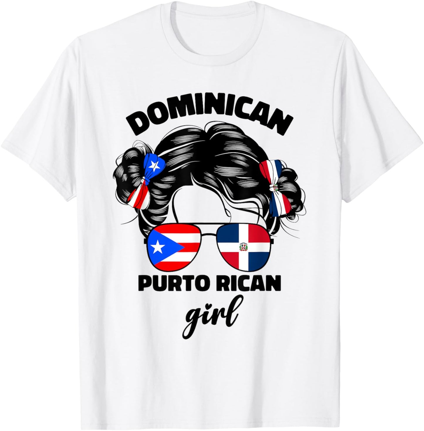 DominiRican Girl Kids Dominican And Puerto Rican Rico Flag T-Shirt - T-Shirt | White
