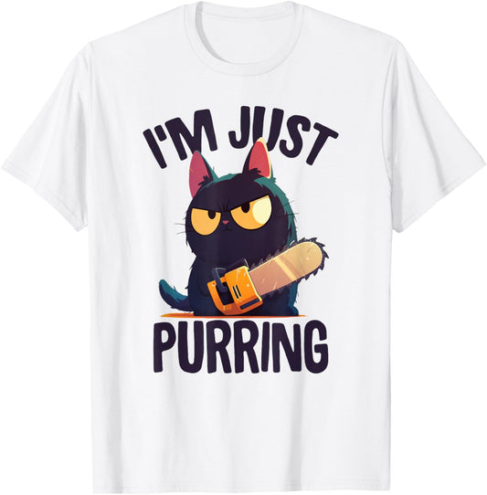 Funny Halloween Cat With Chainsaw, Murderous Black Cat T-Shirt - T-Shirt | White