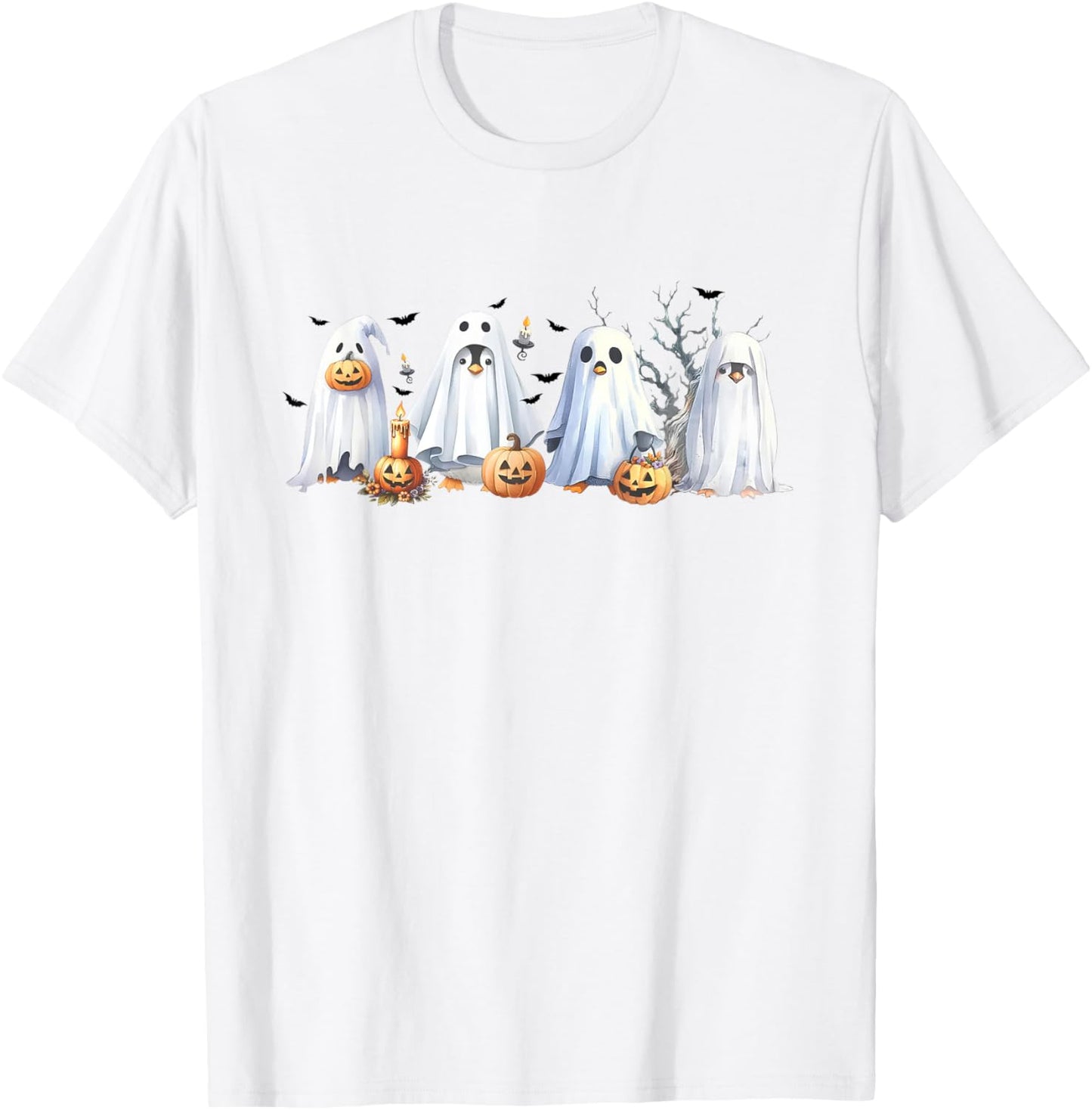 Funny Pumpkin Penguin Ghost Halloween Penguin Lover T-Shirt - T-Shirt | White