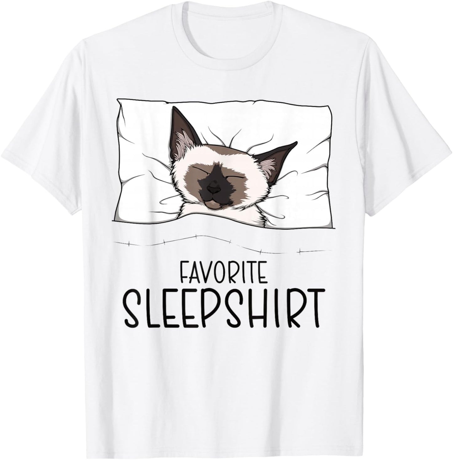 Favorite Sleepshirt Siamese Cat, Napping Meezer T-Shirt - T-Shirt | White