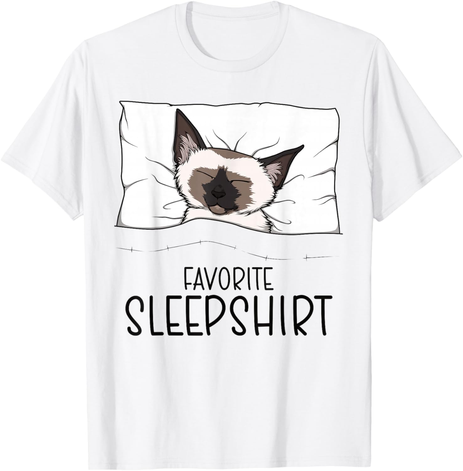 Favorite Sleepshirt Siamese Cat, Napping Meezer T-Shirt - T-Shirt | White