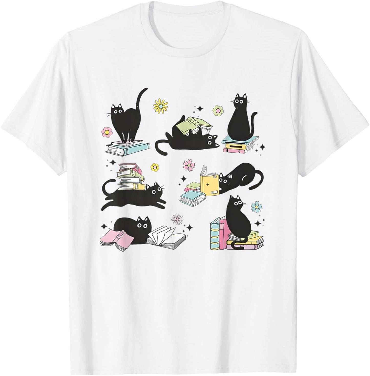 Cats Reading Books Shirt Cat Lover Kitten Reading Book Lover Men Women Girls Kids T-Shirt - T-Shirt | White
