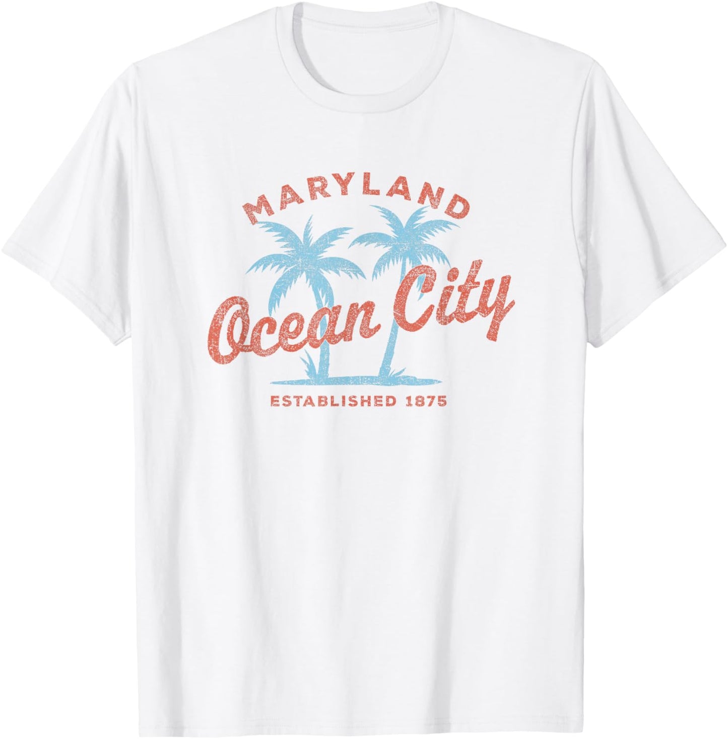 Vintage Ocean City MD Est 1875 Palm Tree Vacation Souvenir T-Shirt - T-Shirt | White