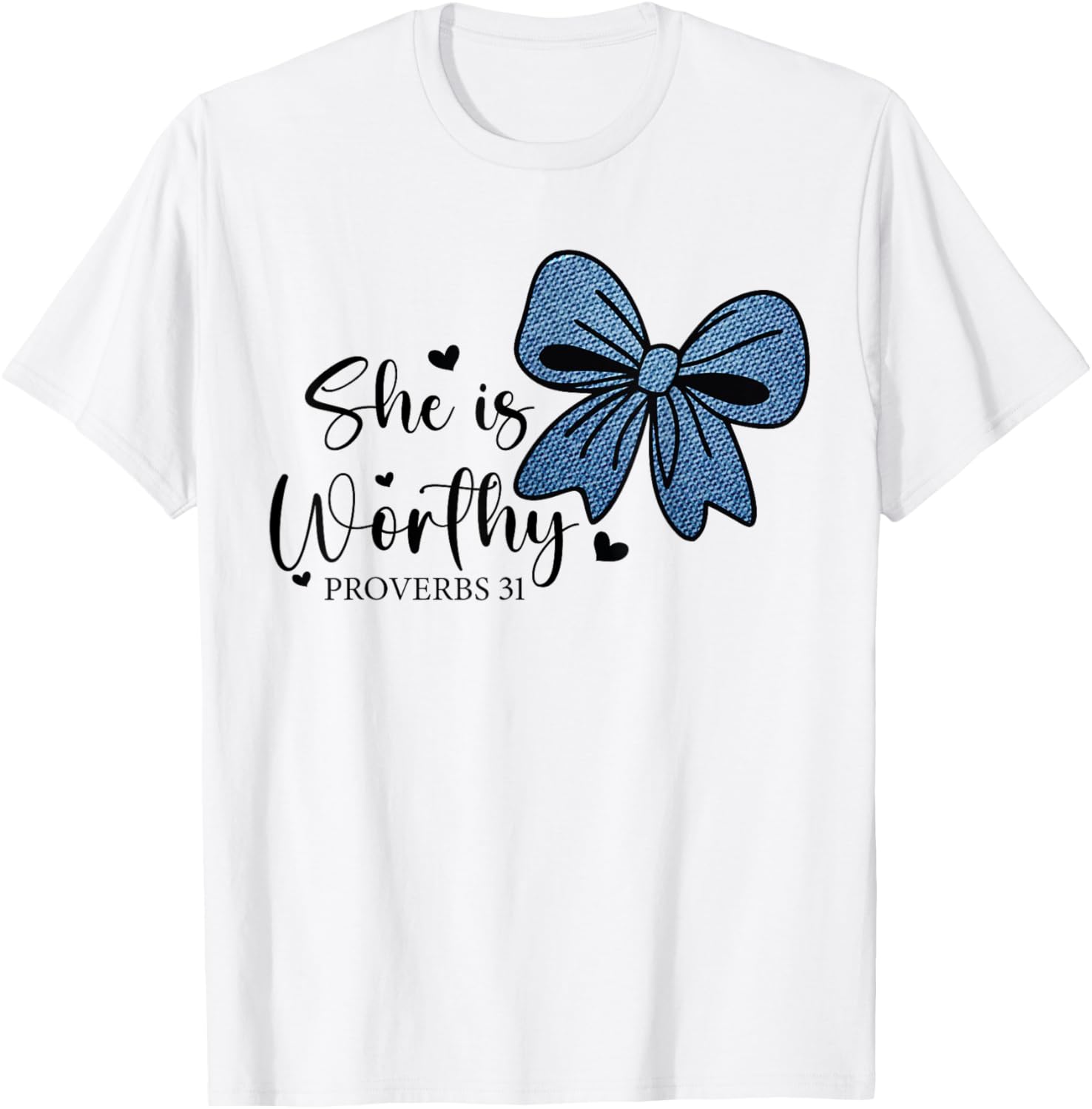 She is Worthy Bow Women's Christian Coquette Girly Faith T-Shirt - T-Shirt | White