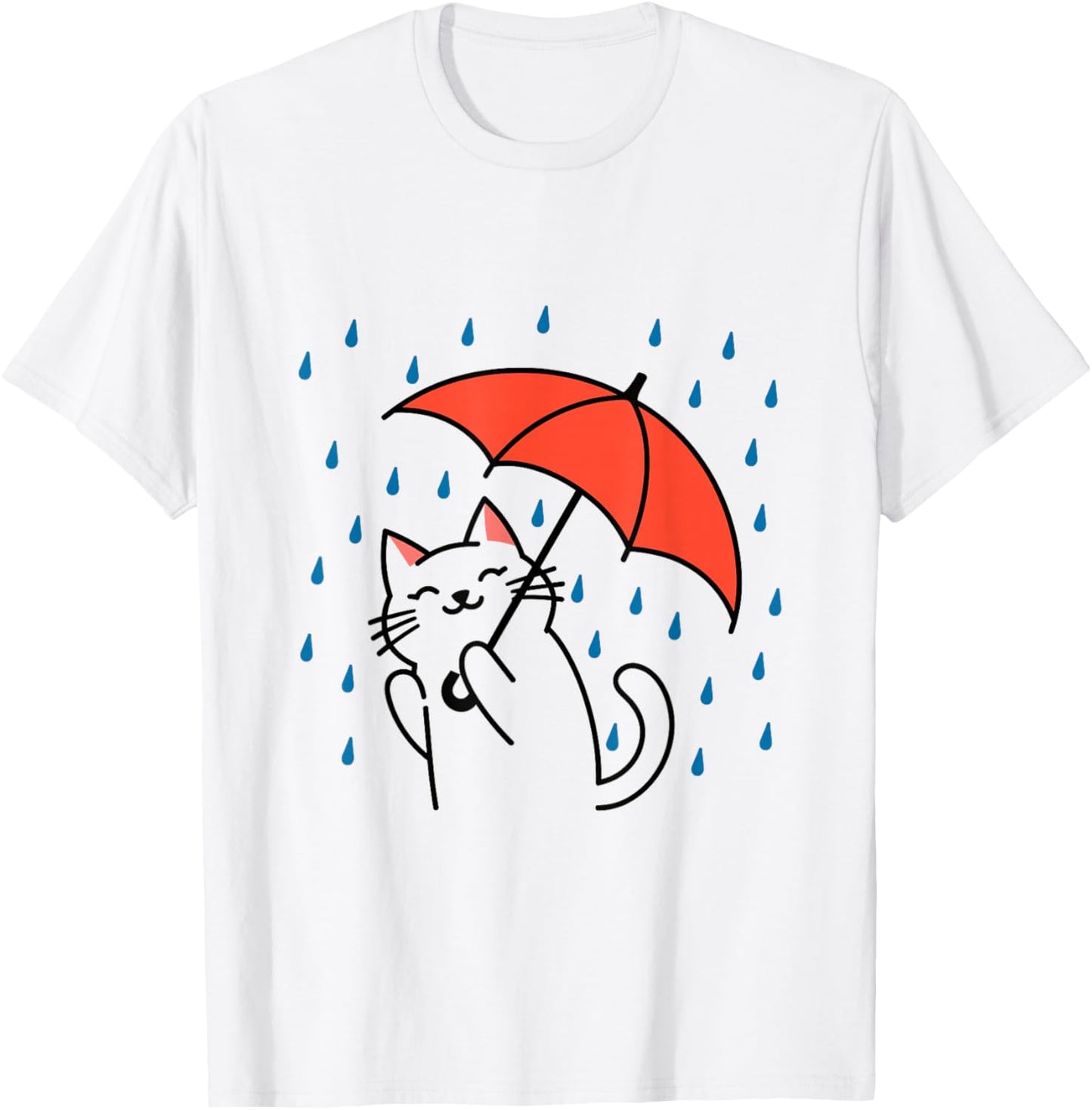 Raining Cat Under Umbrella Autumn Cat T-Shirt - T-Shirt | White