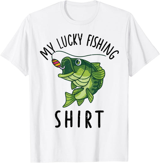 Kids Boys My Lucky Fishing-Shirt Bass Fish Dad Gift Funny T-Shirt - T-Shirt | White
