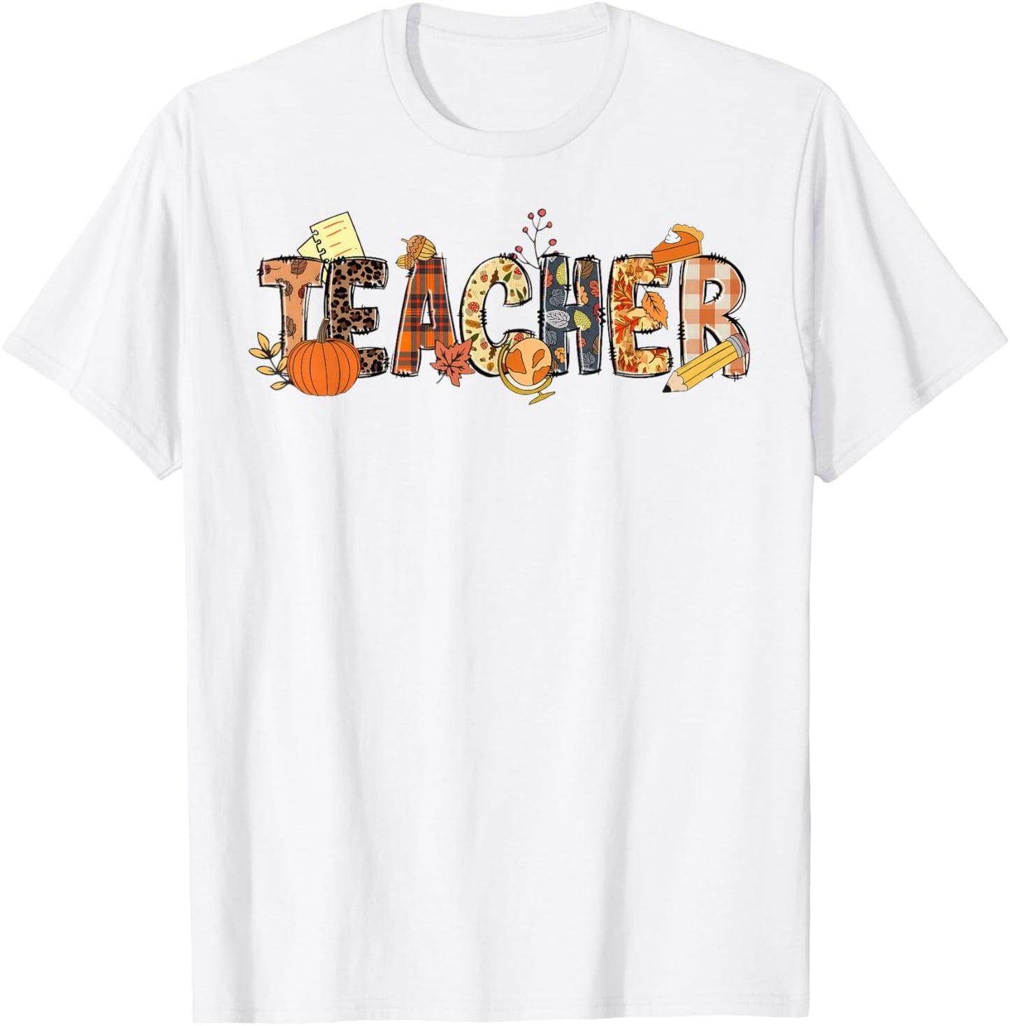 Leopard Teacher Fall Leaves Autumn Thanksgiving T-Shirt - T-Shirt | White