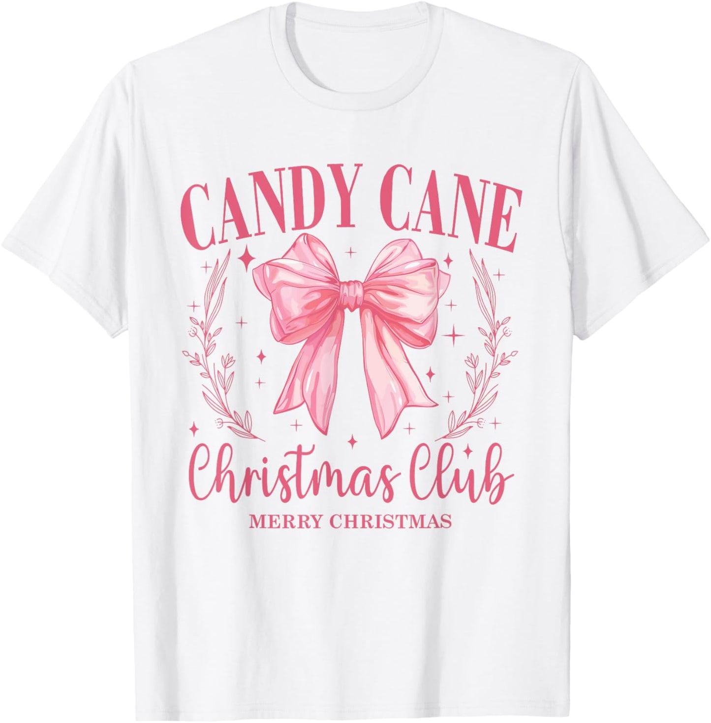 Candy Cane Christmas Club Pink Bow Vintage Christmas T-Shirt - T-Shirt | White