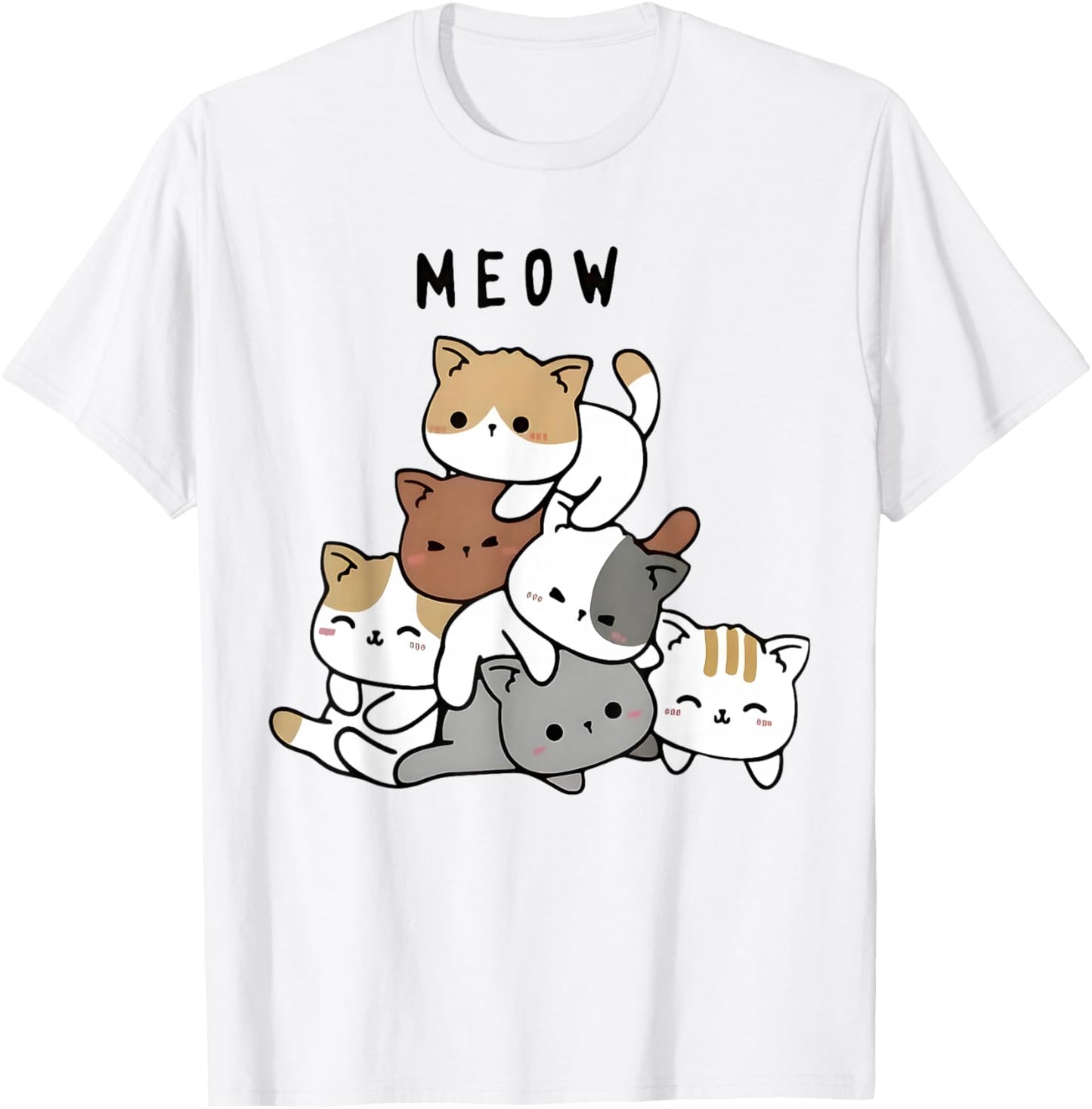 Pile Of Kitty Cats Funny Cute Cat Lover Kitty Pile Anime Cat T-Shirt - T-Shirt | White